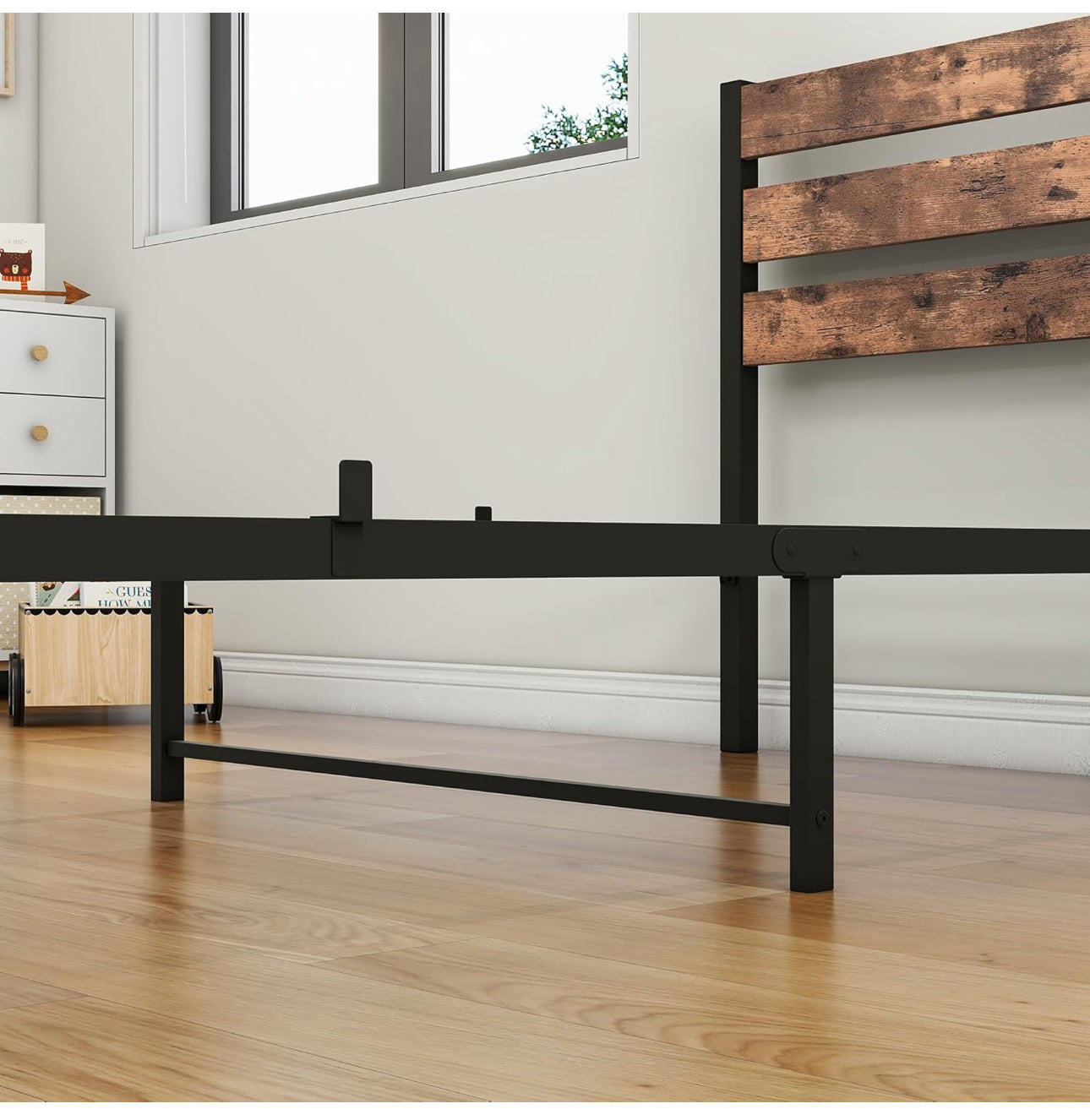 Single Bed Frame Heavy Duty Metal Platform Bed Frame, Black Brown