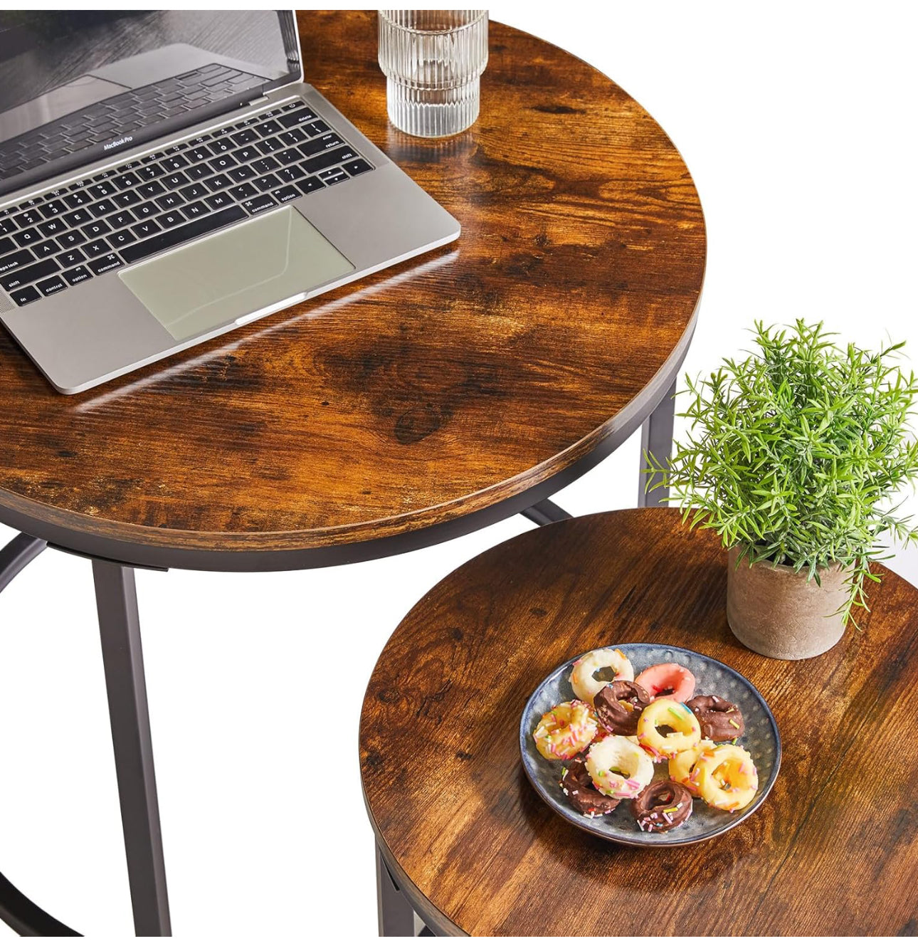 Round Nesting Table, Removable Set of 2 Coffee Tables