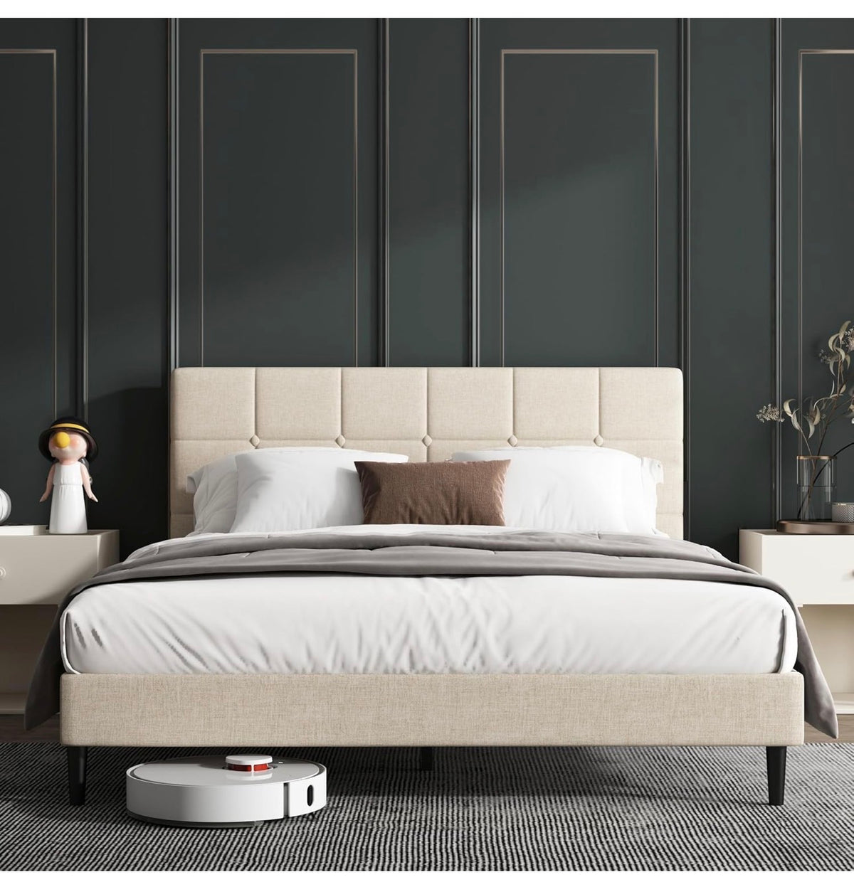 4ft Small Double Bed Frame with Upholstered Headboard, Beige
Upholstered, Solid slats Support, No Box Spring Needed, Easy Assembly,Underbed Storage,ideal for bedrooms, apartments