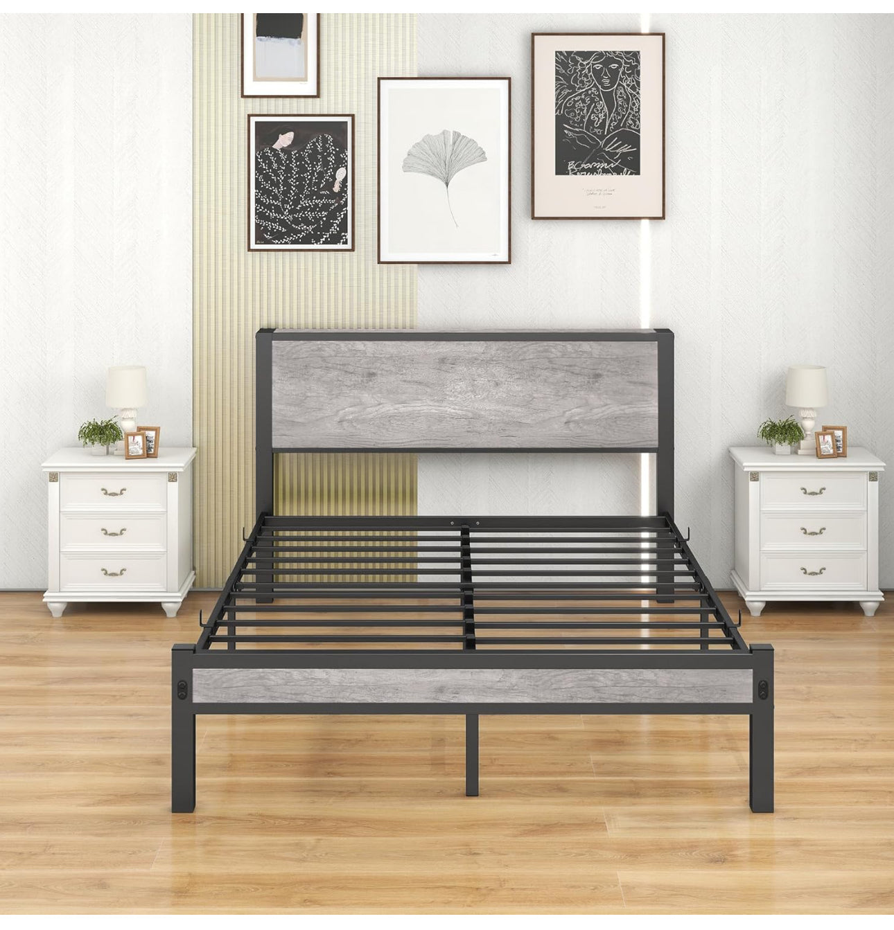 Double Bed Frames with Storage Wooden Headboard, Metal 4ft Bed.