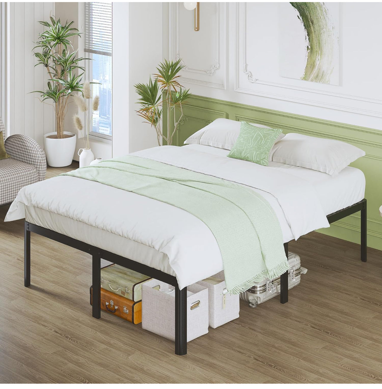 41 cm King Size Bed Frame with Rounded Corner Legs, 5ft Metal Platform Bed Frames King Size with Storage