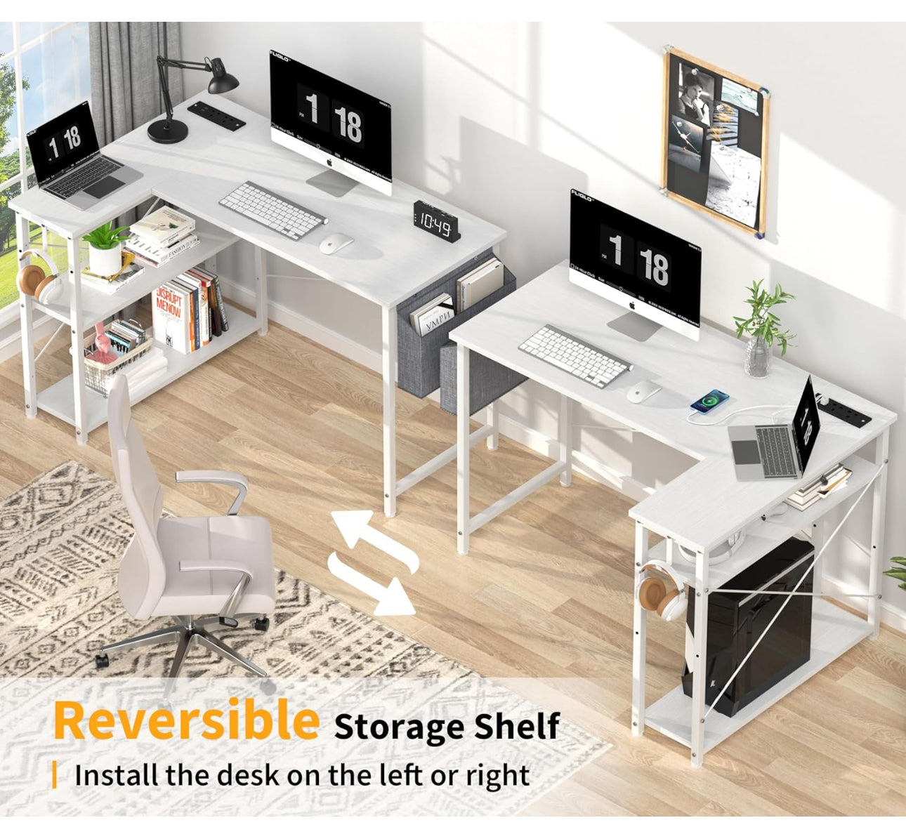 L Shaped Computer Desk with Power Outlet
