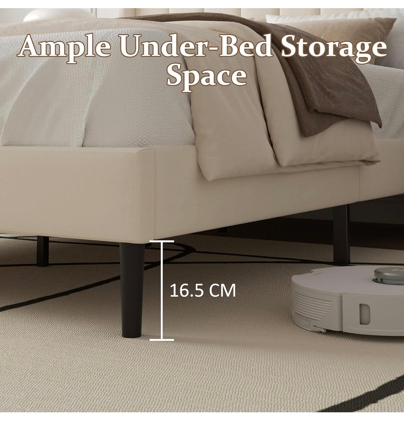 Double Bed Frame with Headboard, Vertical Channel Tufted