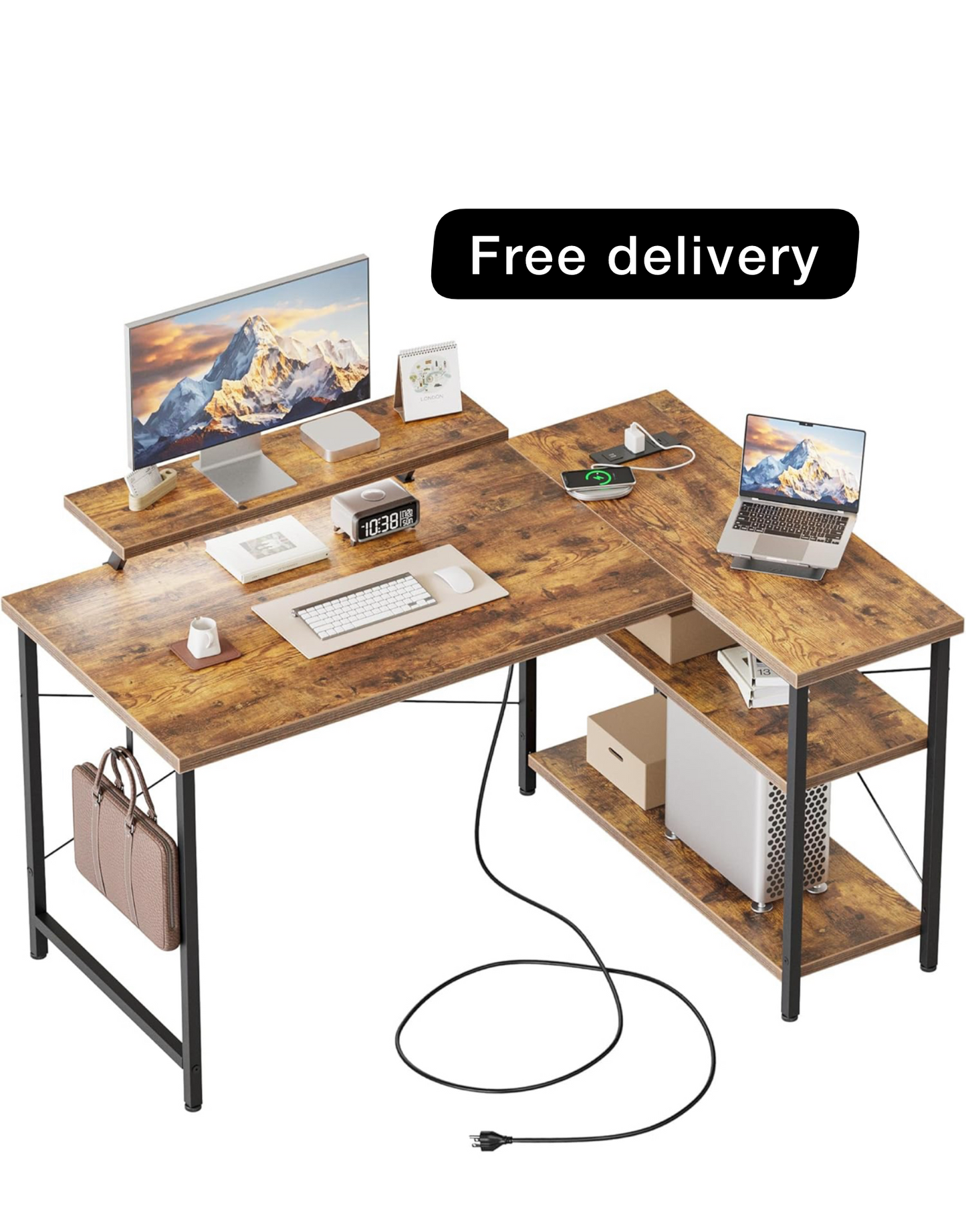 L-Shaped Desk with LED, 120x70cm