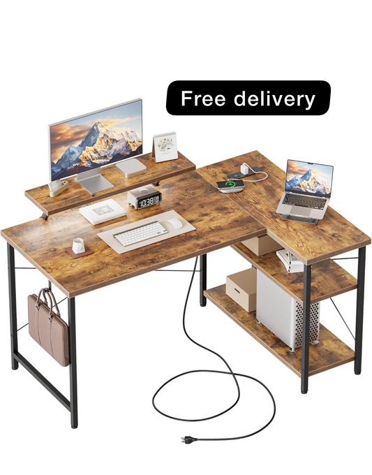 L-Shaped Desk with LED, 120x70cm