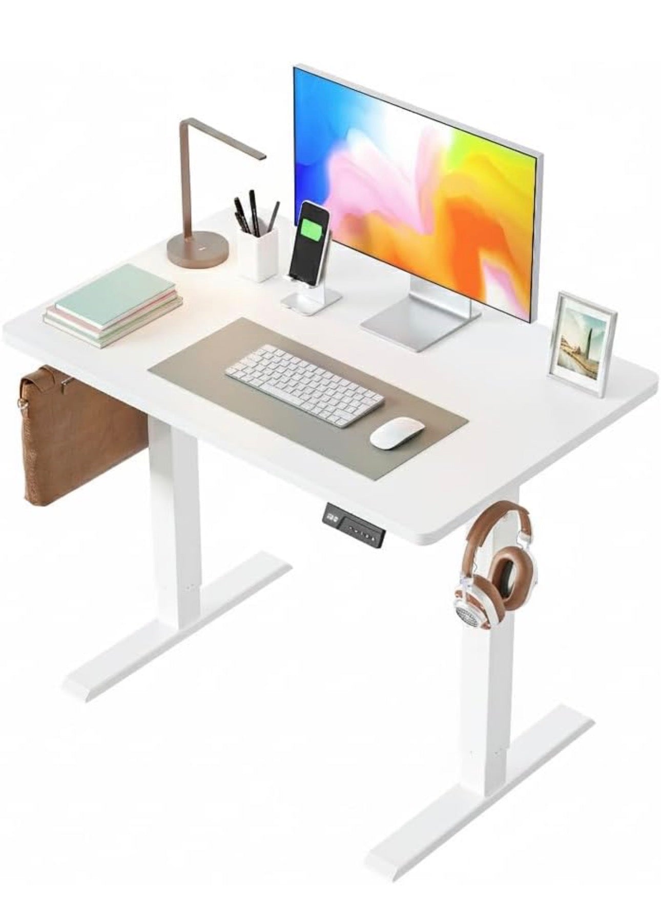 Electric Standing Desk 100 X 60 cm Heigh Adjustable Standing desk with digital display panel, Ergonomic Home Office Desk for sit stand Table with Splice Board & White Wood Grain Surface