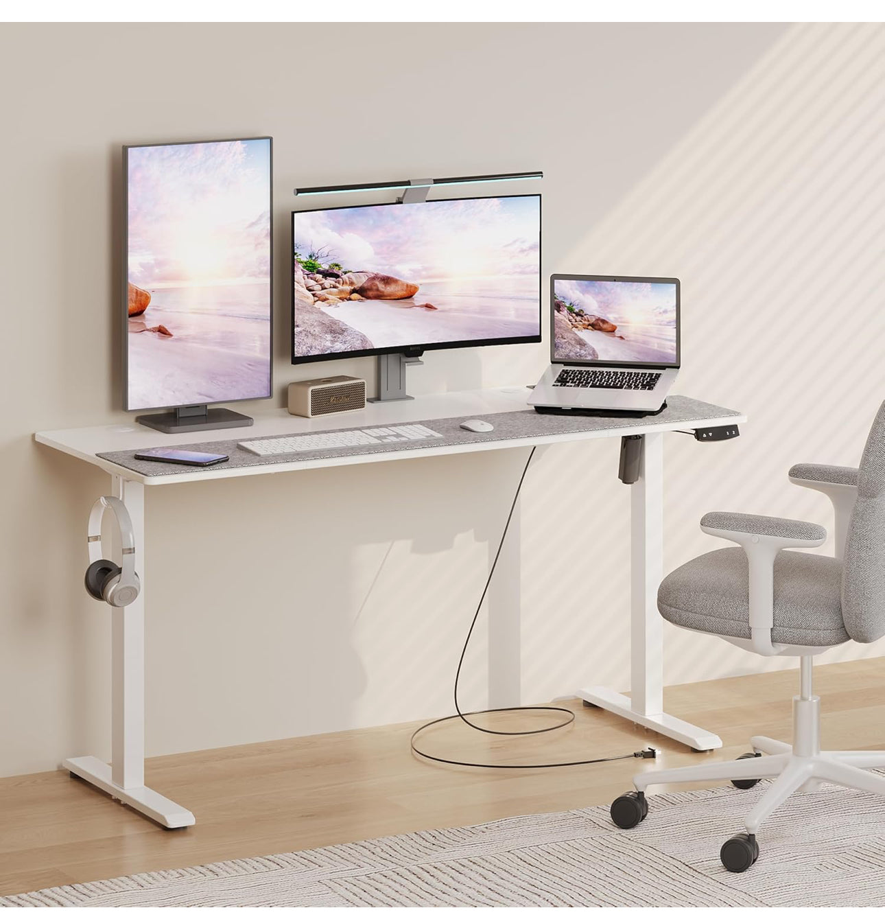 Height-Adjustable Desk with Outlets and USB &amp; Tpye-C .