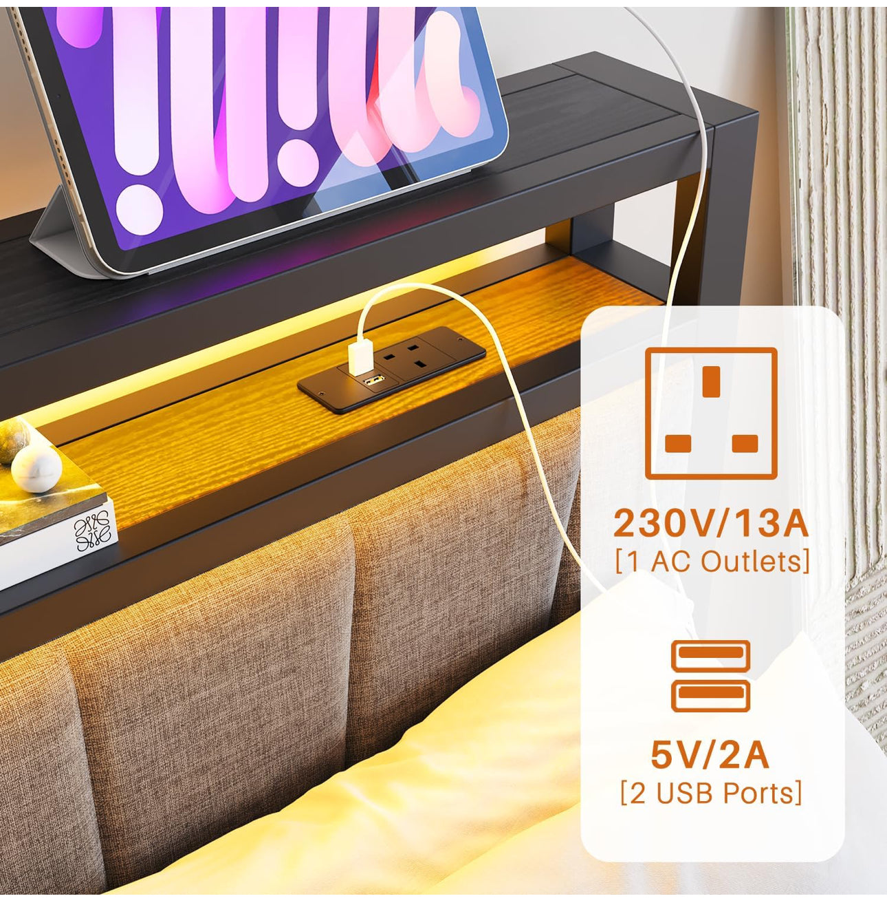 King Size Bed Frame with Storage and LED Lights