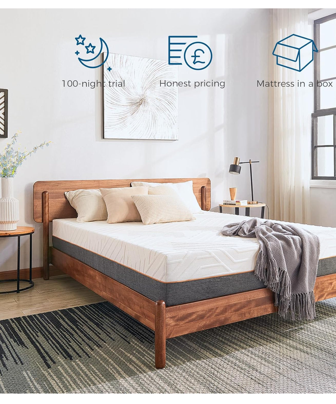 Double Mattress, 18CM Gel Memory Foam Mattresses with Fire Resistant Cover.