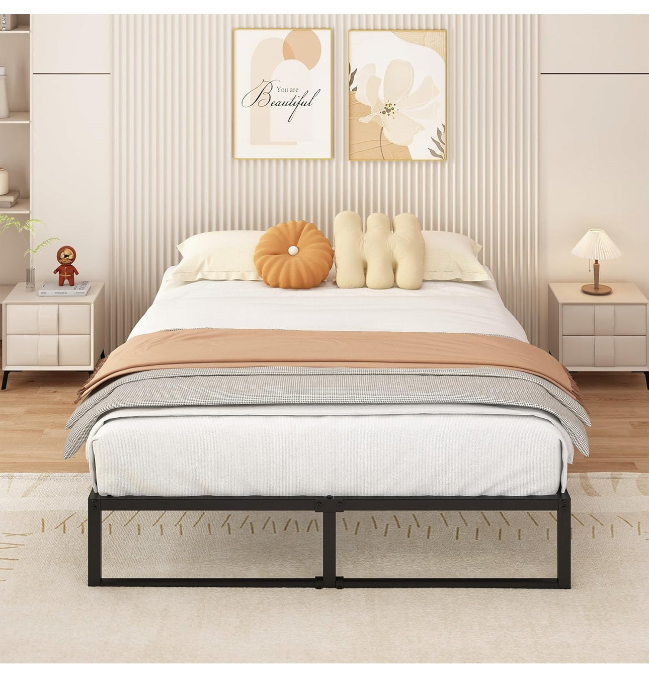 Small Double Bed Frame 120x190 cm Metal Platform