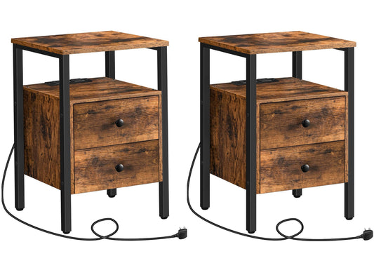 2 Bedside Table, Side Table with Charging Station