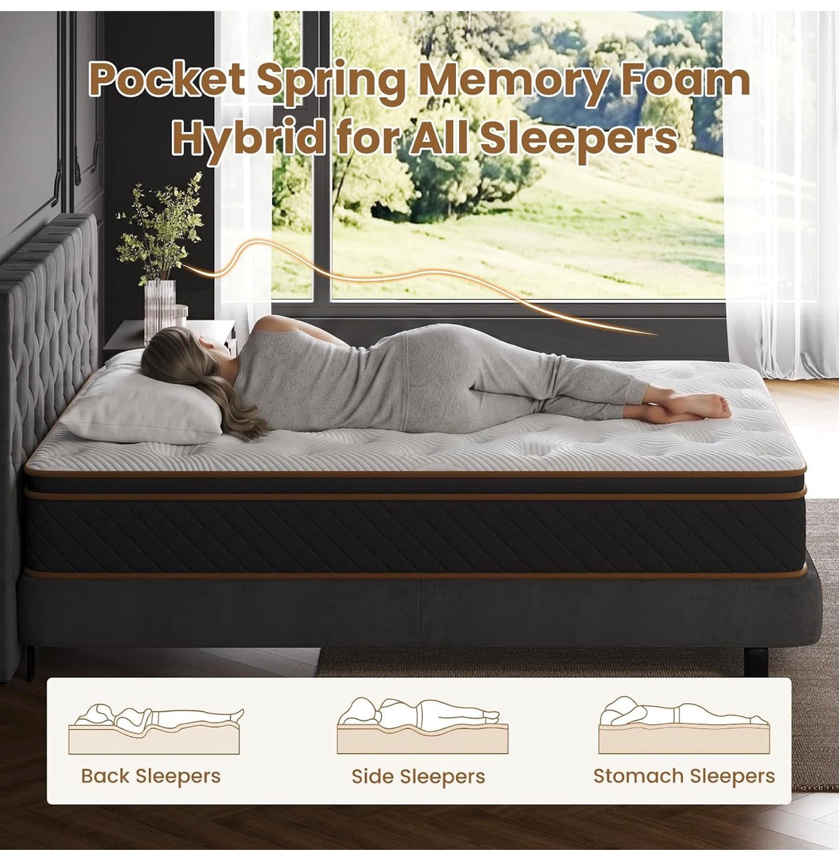 3FT Memory Foam & Pocket Spring Hybrid Mattress 90x190x26cm
10'' Height Single mattress in a box, Edge Support, High-compression coils, Breathable Soft Fabric, Pressure Relief