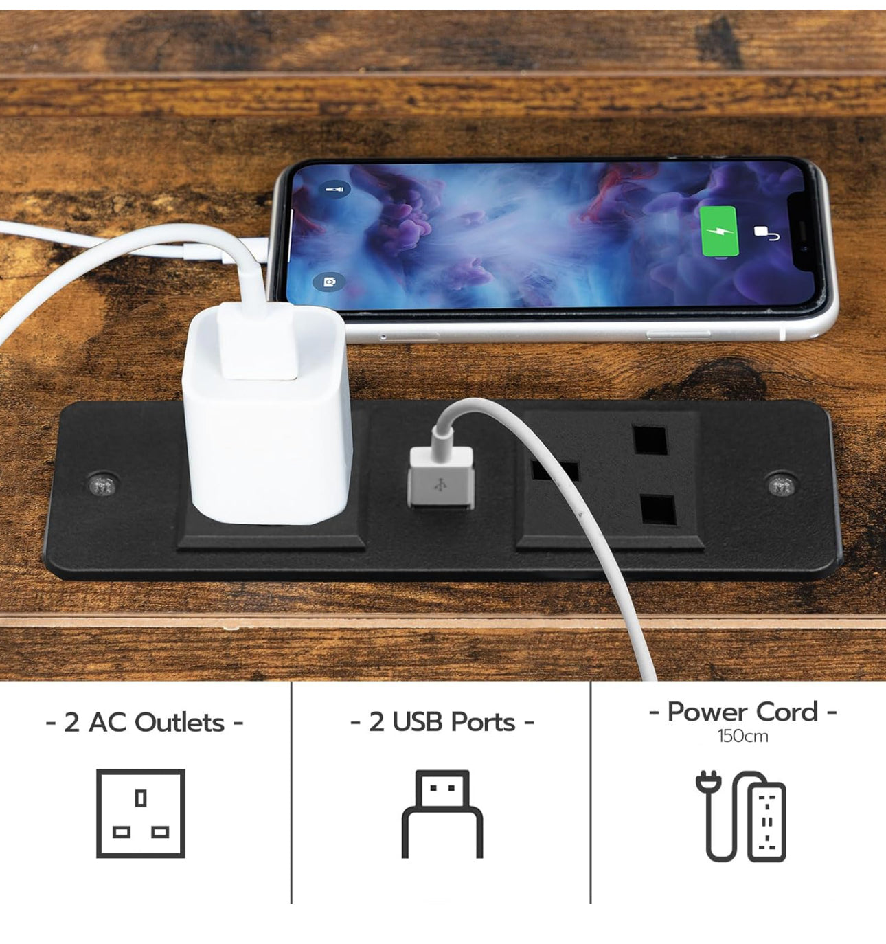 2 Bedside Table, Side Table with Charging Station