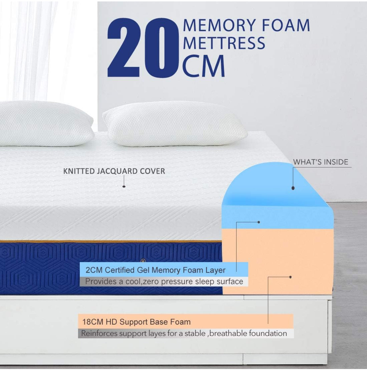 Double Mattress, 20CM Gel Memory Foam