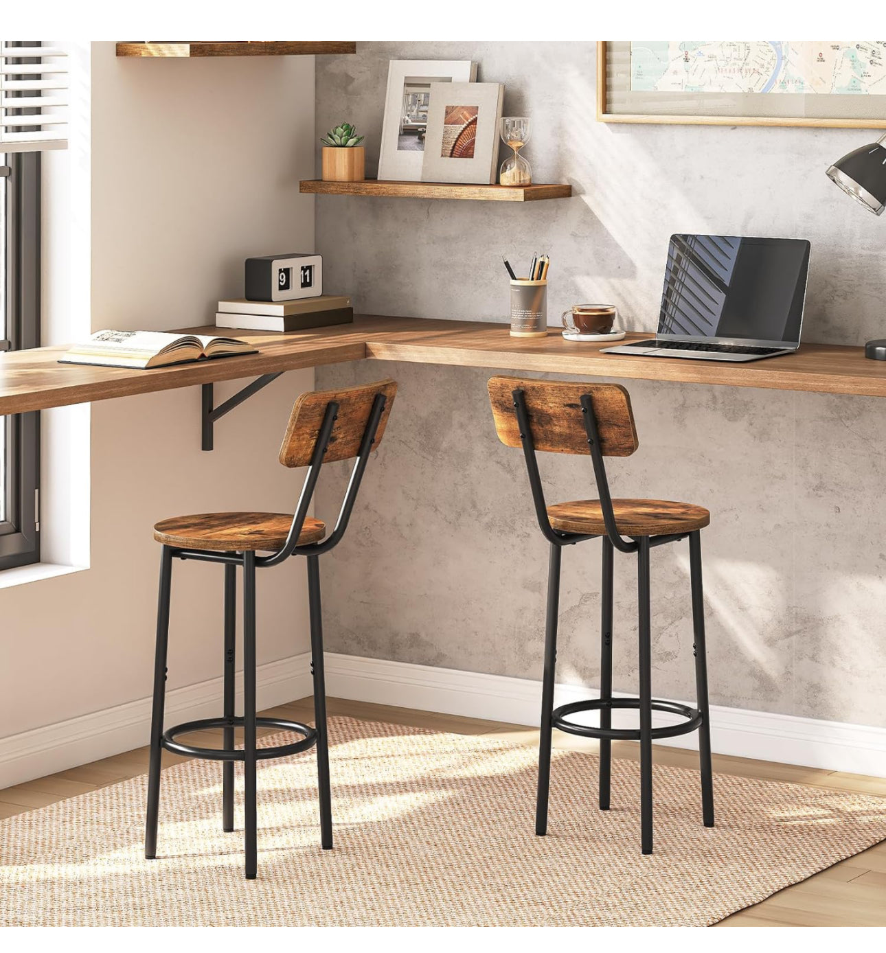Bar Stools Set of 2, Breakfast Bar Stools