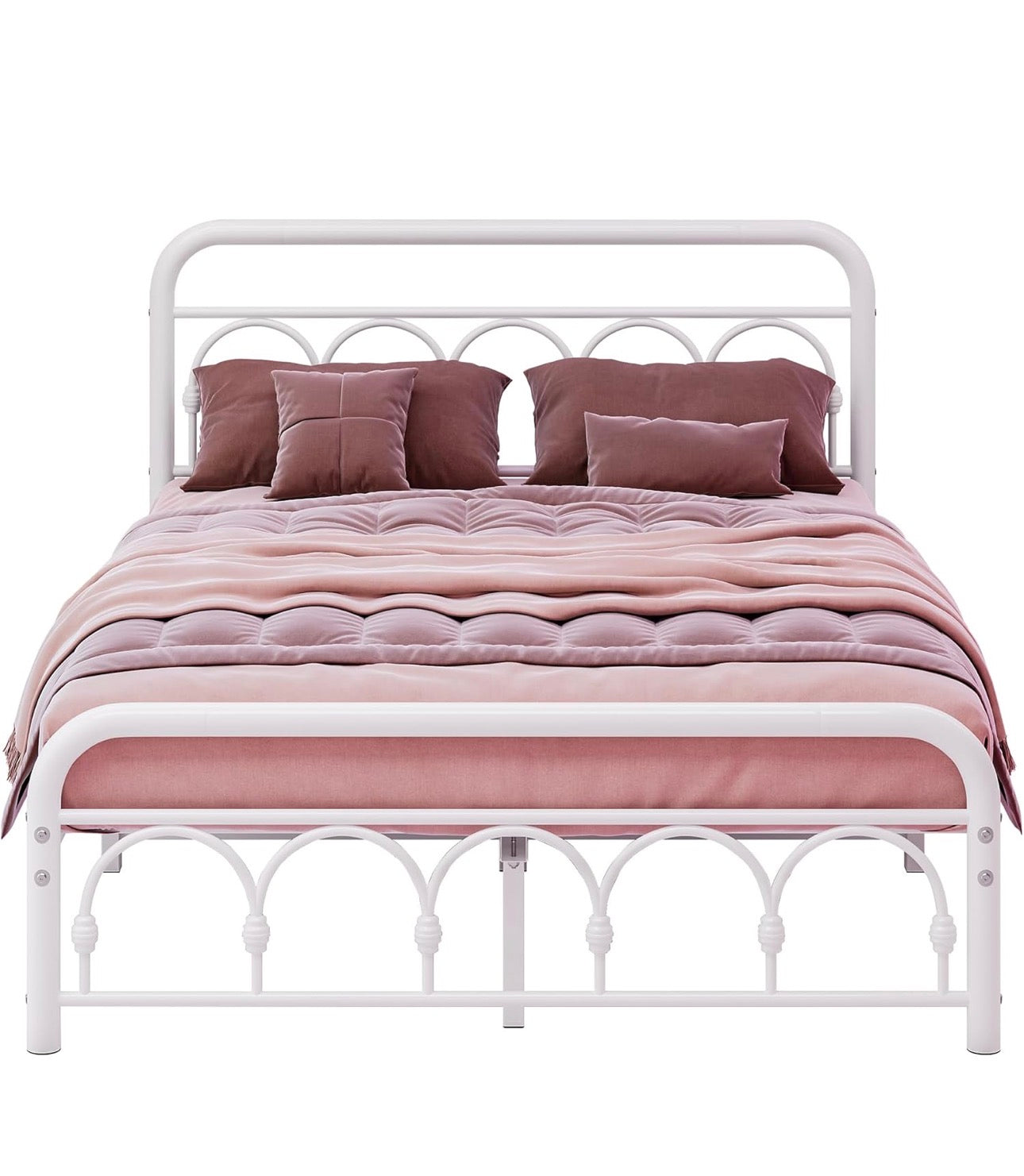 4ft6 Double Bed Frame with High Headboard and Footboard,Vintage Platform Bed Double