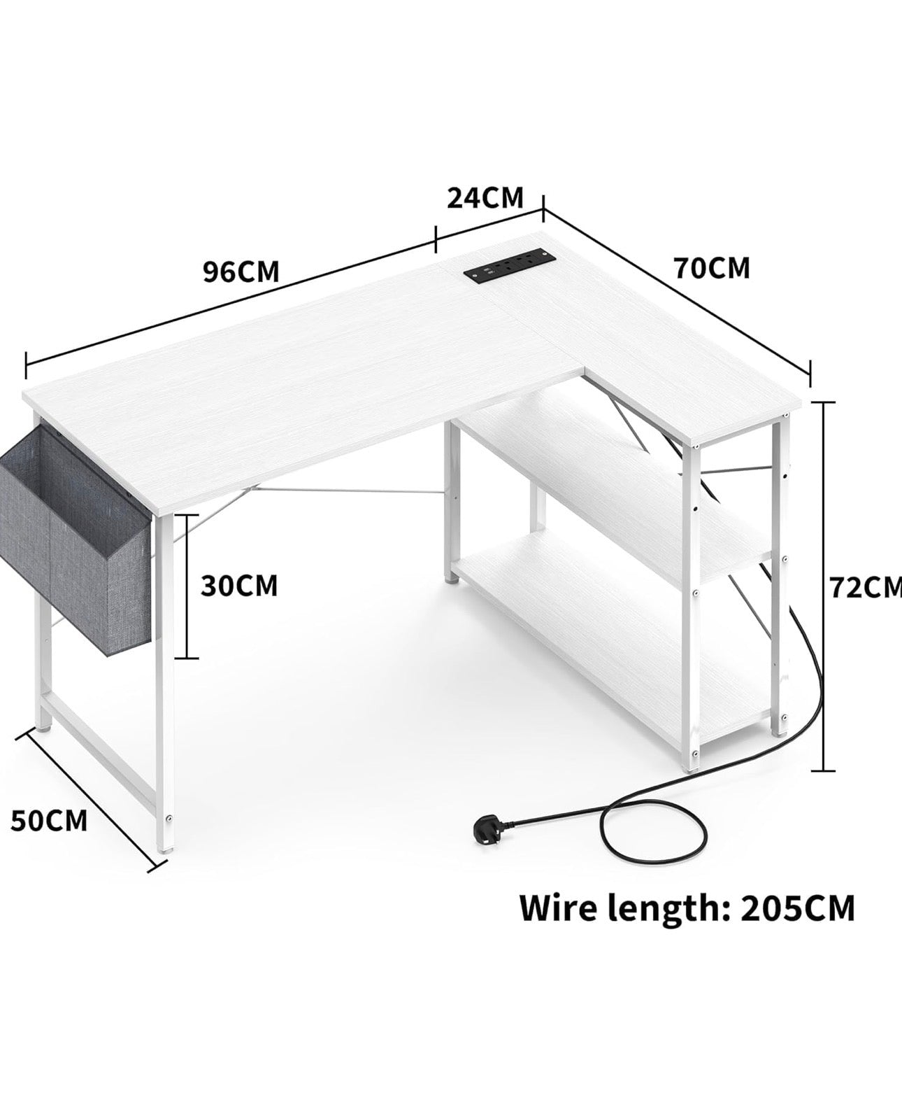 L Shaped Computer Desk with Power Outlet