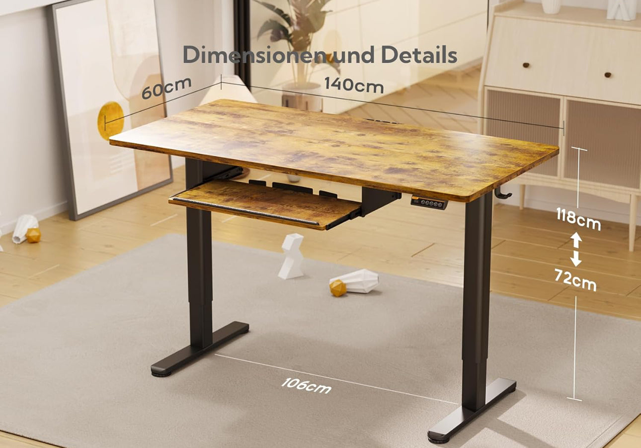 Electric Standing Desk with Keyboard Tray 140x60cm