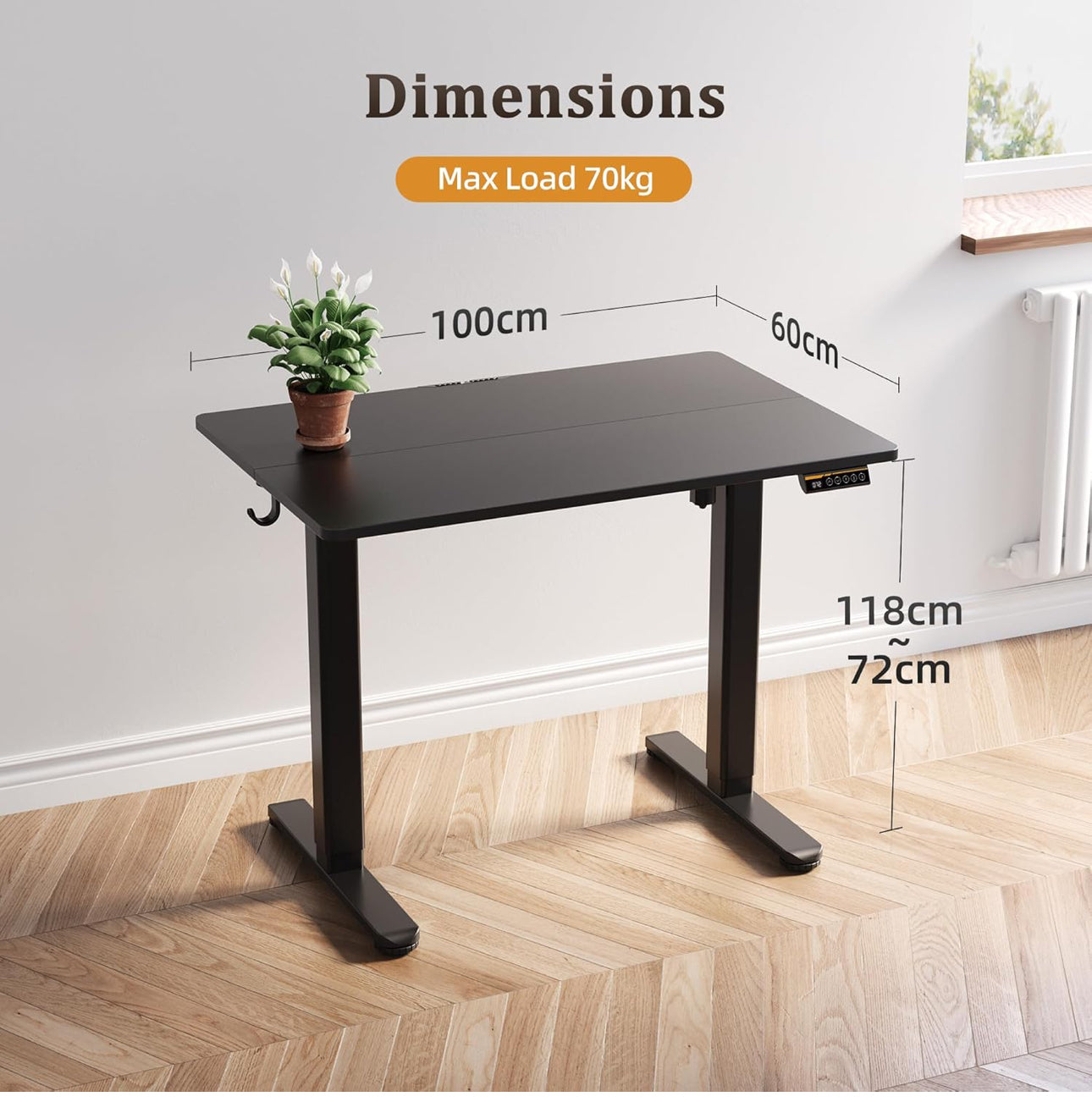 Electric Standing Desk, Adjustable Height Stand up Desk, 100x60