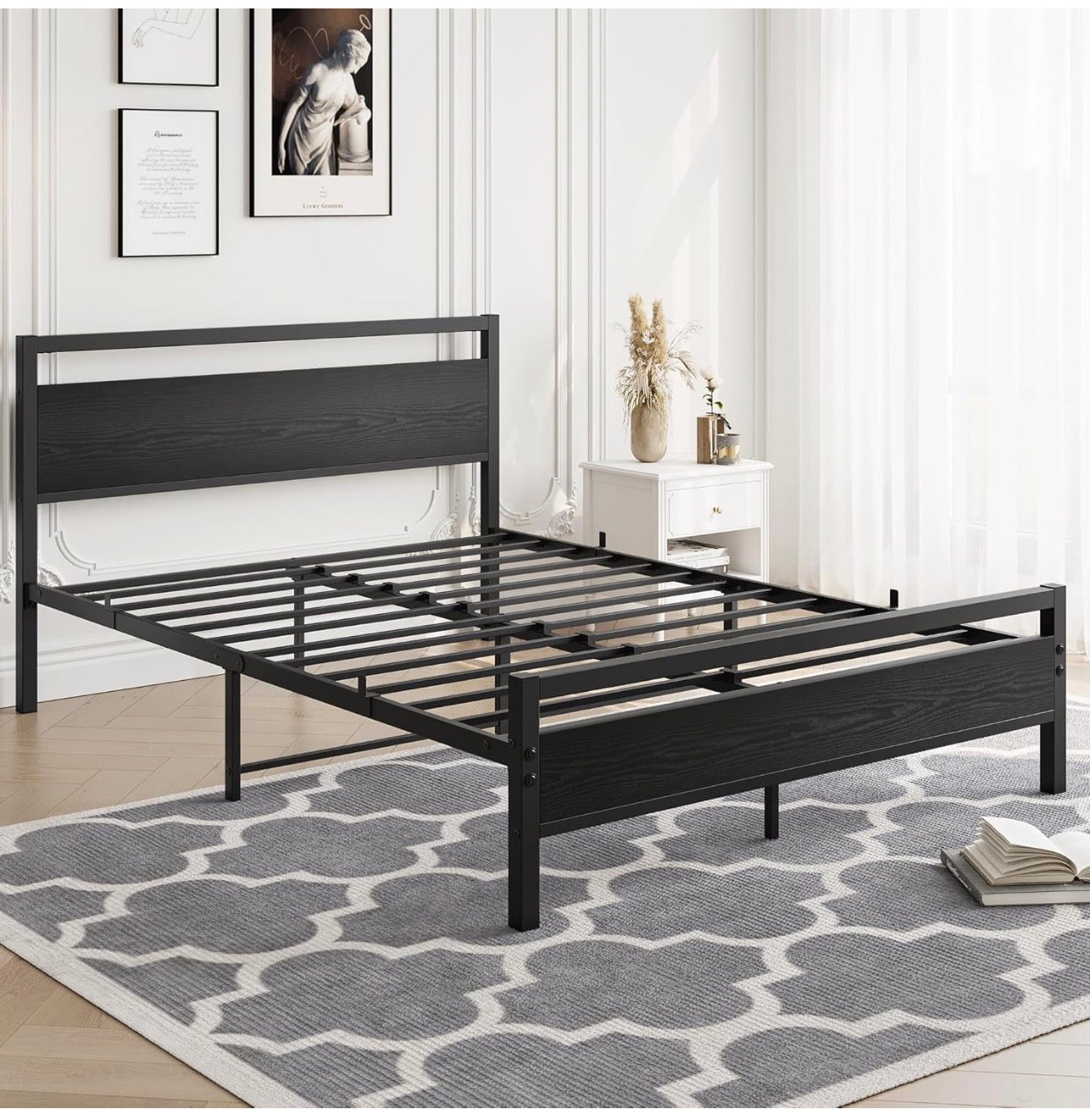 4ft6 Double Bed Frames with Wooden Headboard