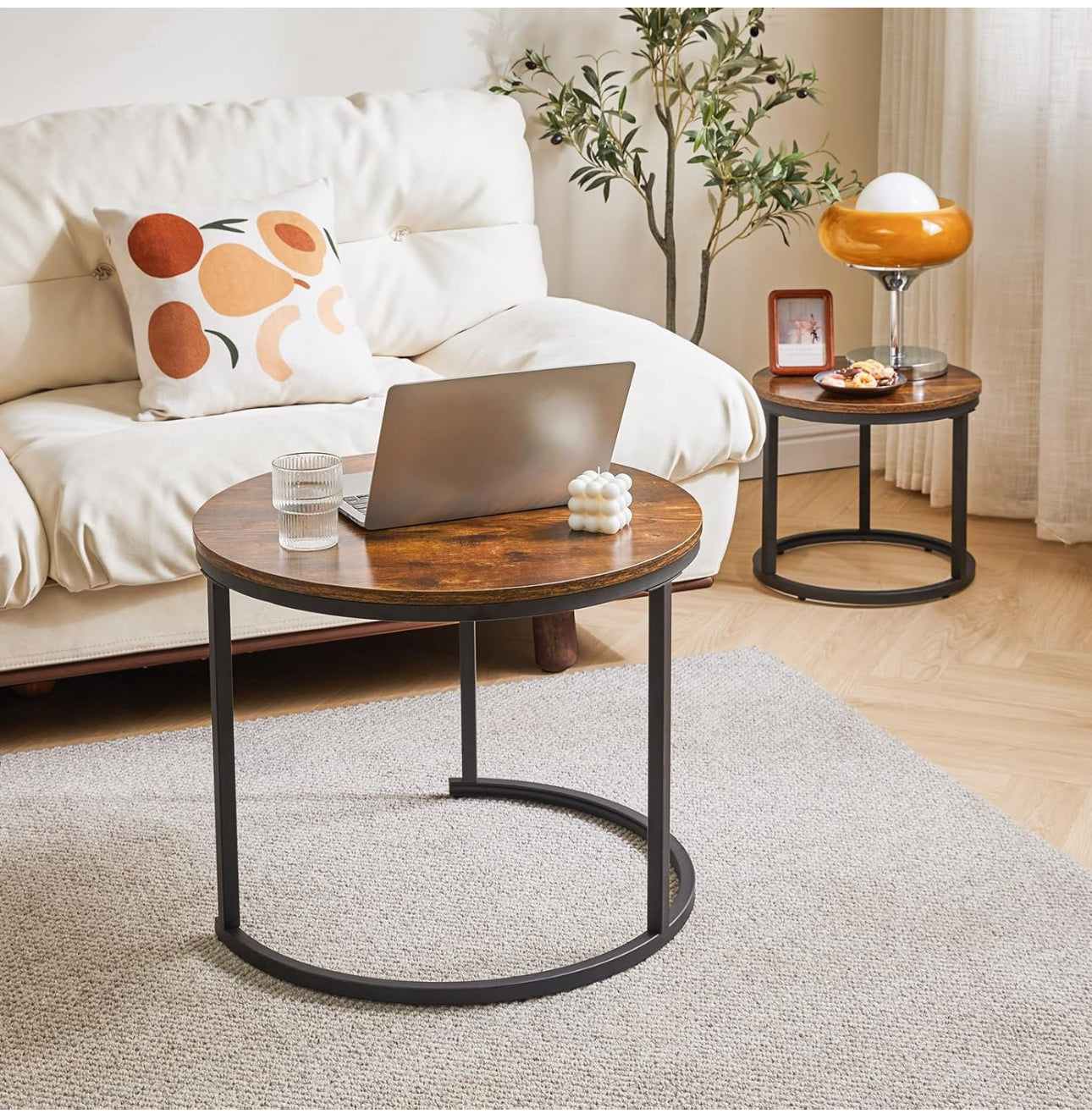Round Nesting Table, Removable Set of 2 Coffee Tables