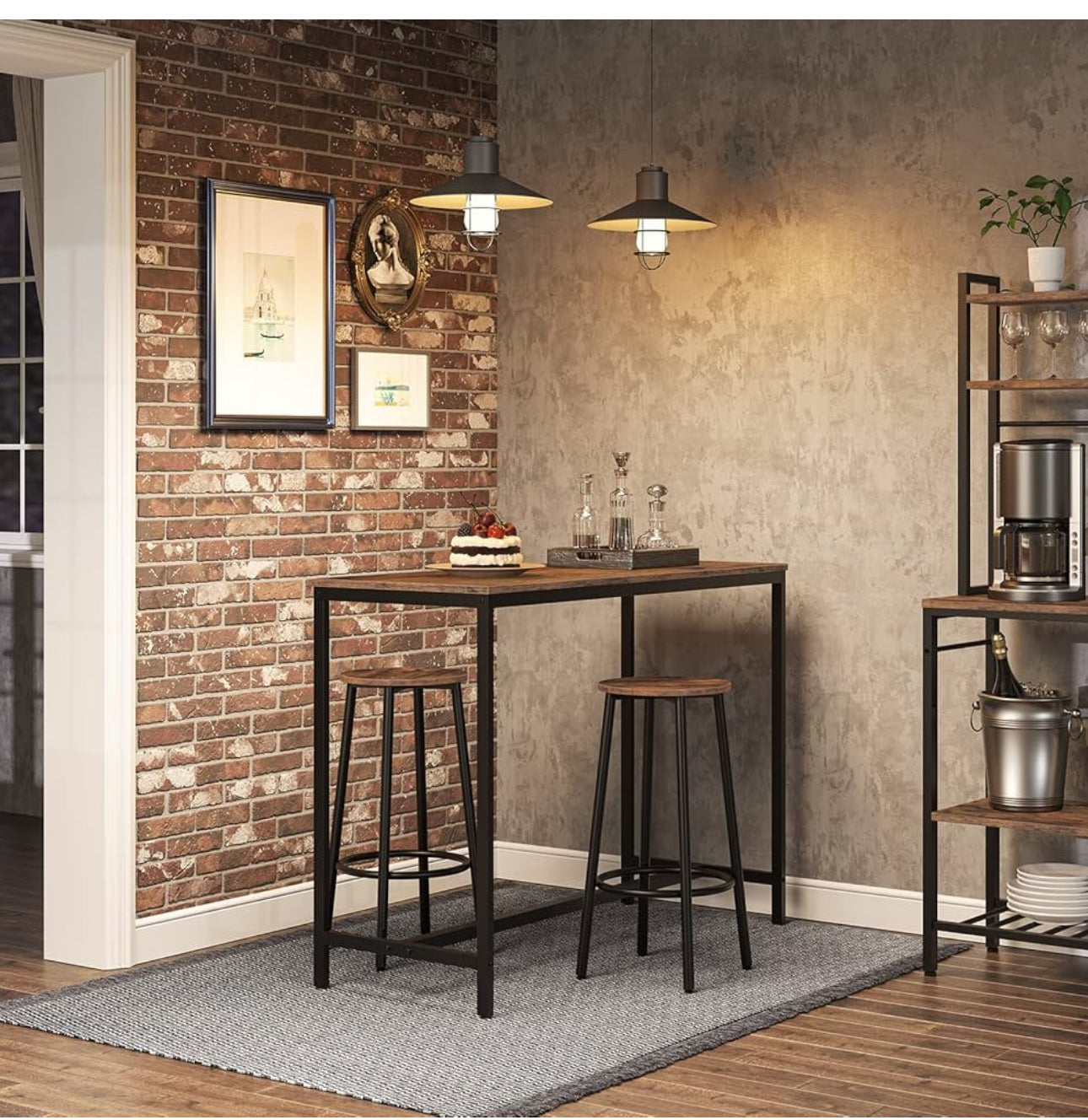 Bar Stools Set of 2, Breakfast Round Bar Chairs