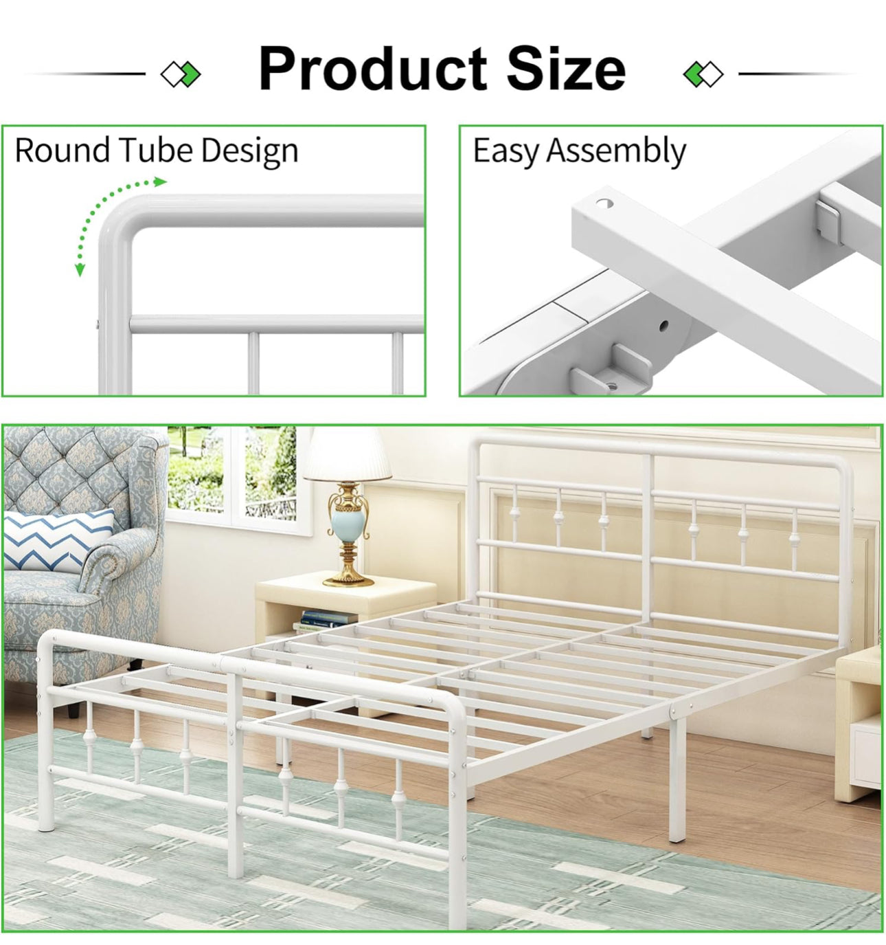 Double Bed Frame 4ft6 with Headboard and Footboard, Metal Bed Frame Double 46 cm High