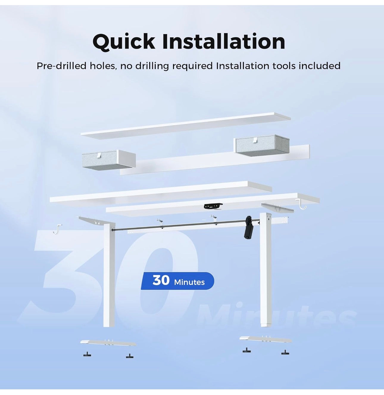 Electric Adjustable Height Desk with 2 Drawers, 120 x 60 cm