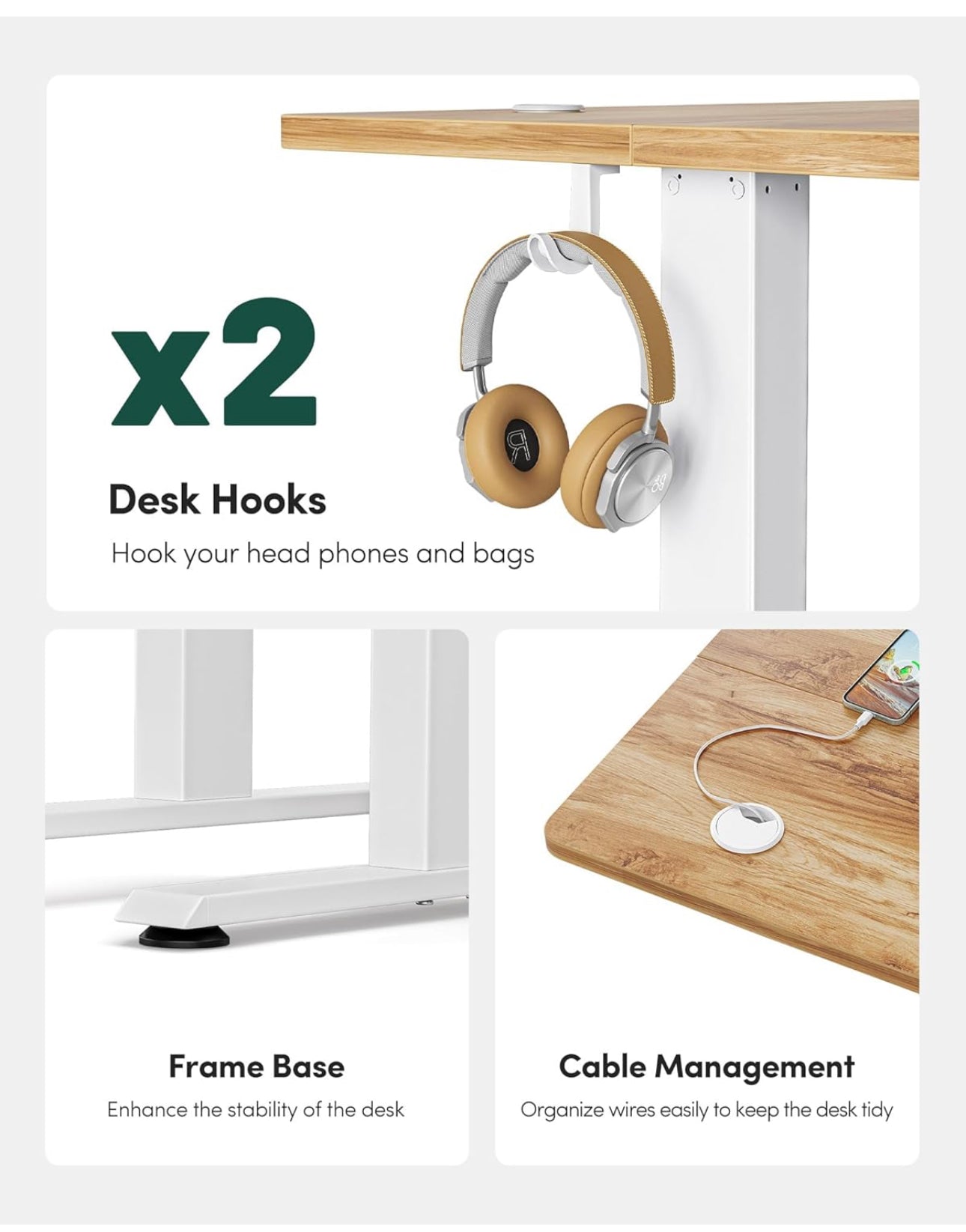 Electric Height Adjustable Standing Desk, 60x152cm