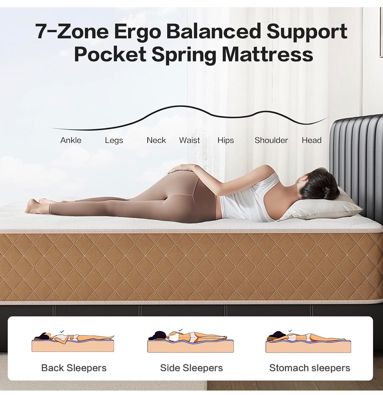 Single Mattress 3FT Memory Foam Mattress, 7-Zone Pocket Sprung Single Bed Mattress