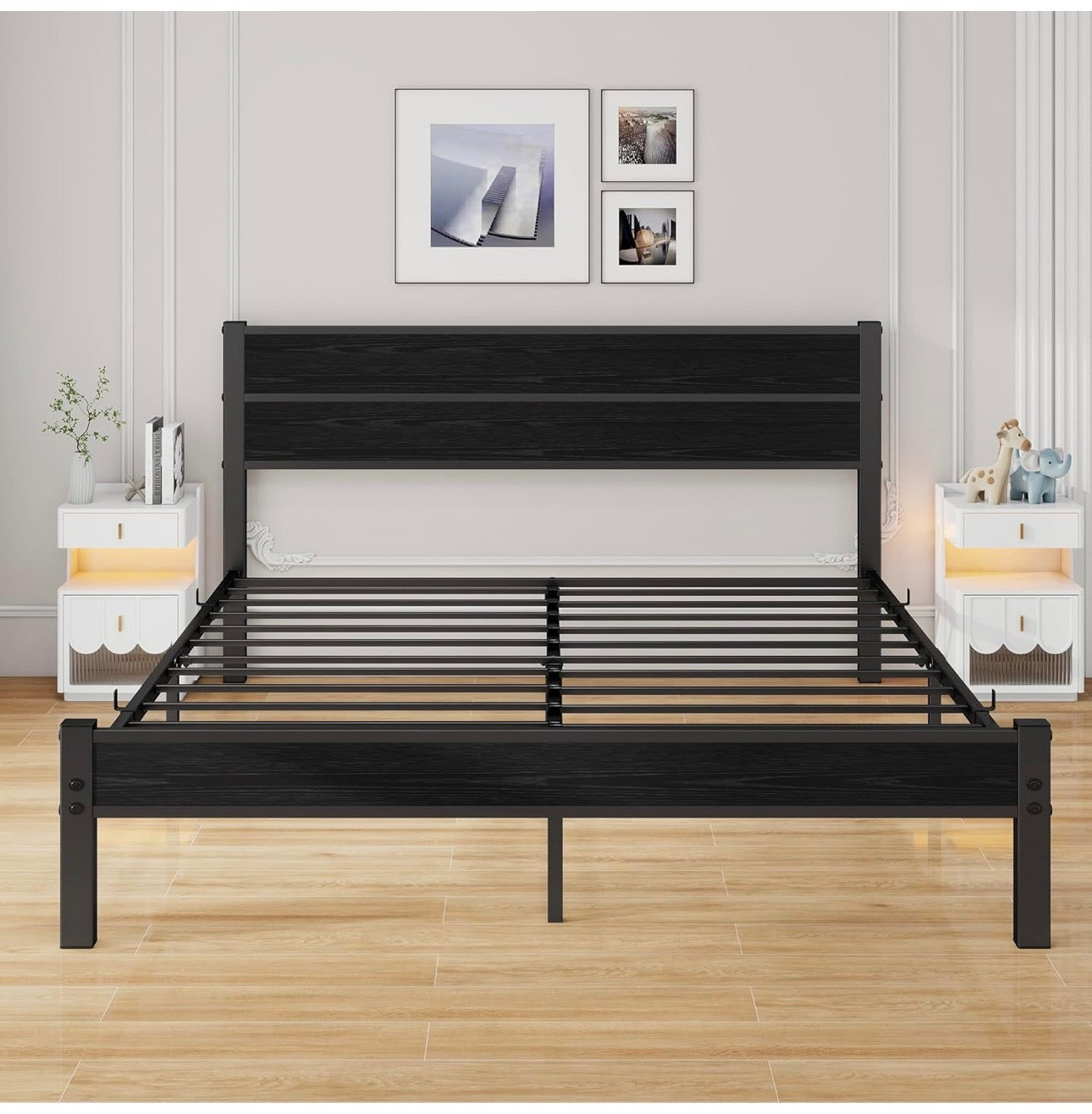 King Size Bed Frame with Wooden Headboard