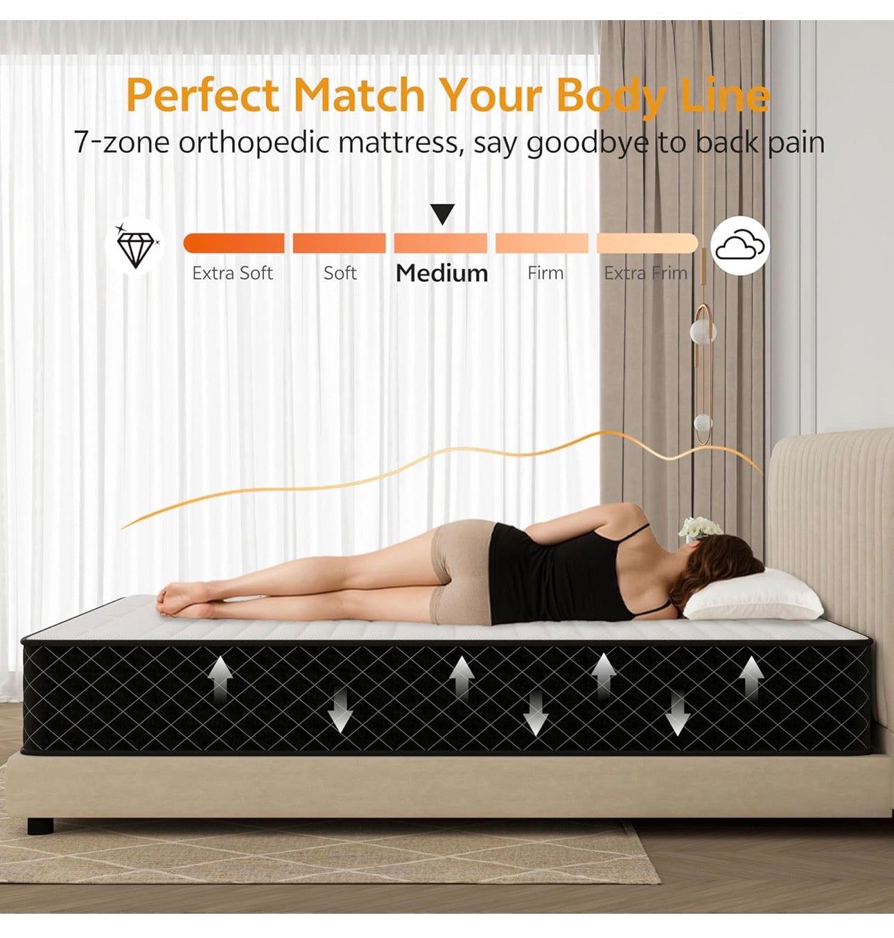 4FT6 Double Mattress 135x190cm – 25cm Hybrid Pocket Sprung, H3 & H4 Dual Firmness