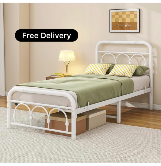 3ft Single Bed Frame with Headboard(90x190cm),Metal Arched Single Size Bed Base