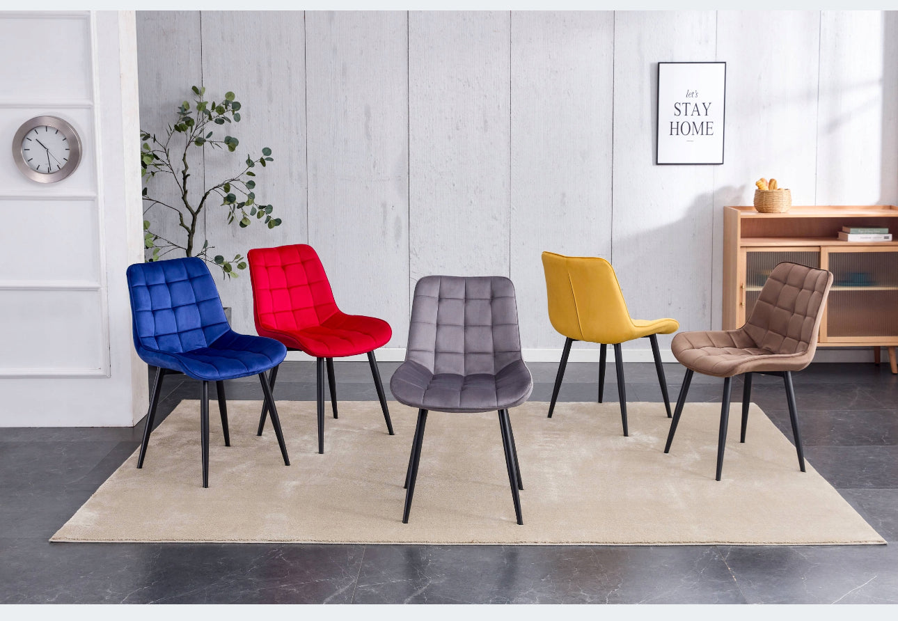 Set Of 4 Velvet Mustard Upholstered Chairs