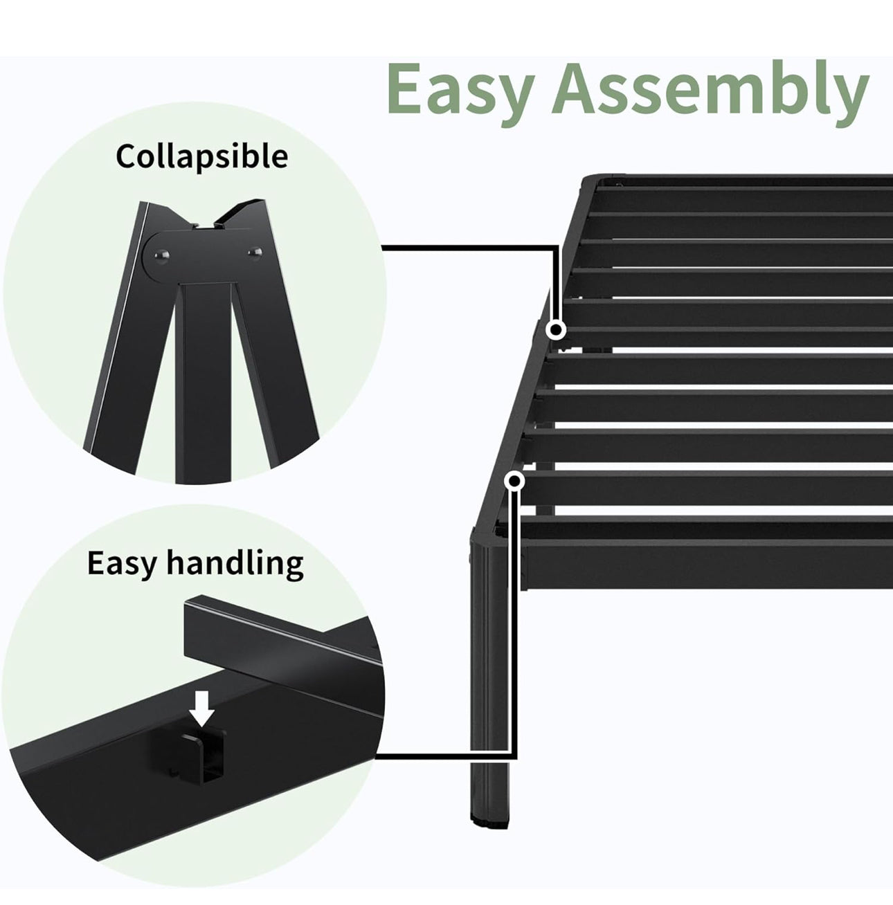 4ft6 Double Bed Frame 30.5 cm High with Rounded Corner Legs, Heavy Duty Metal Bed Frame
