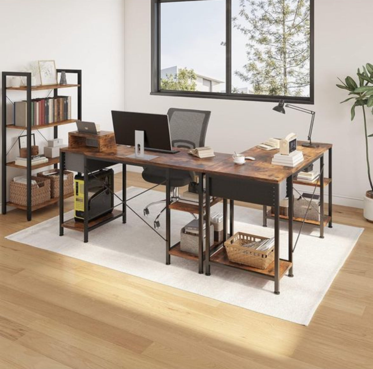140cm Computer Desk with Drawer & 2 Storage Shelve
