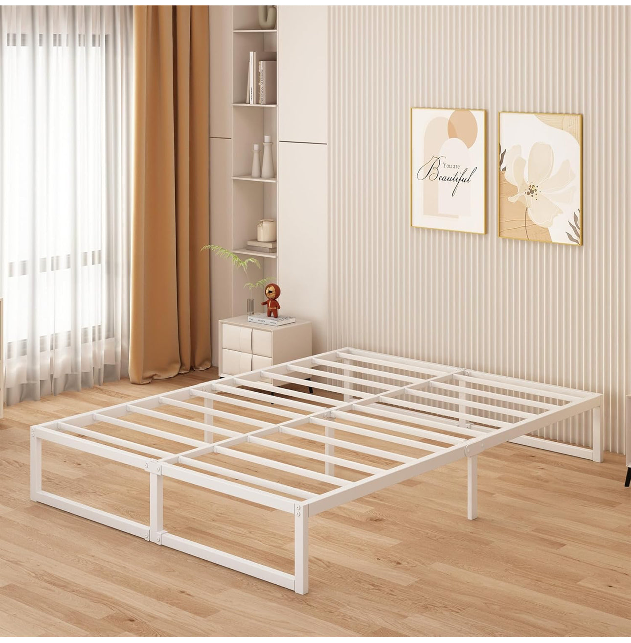 Small Double Bed Frame 120x190 cm Metal Platform Bed