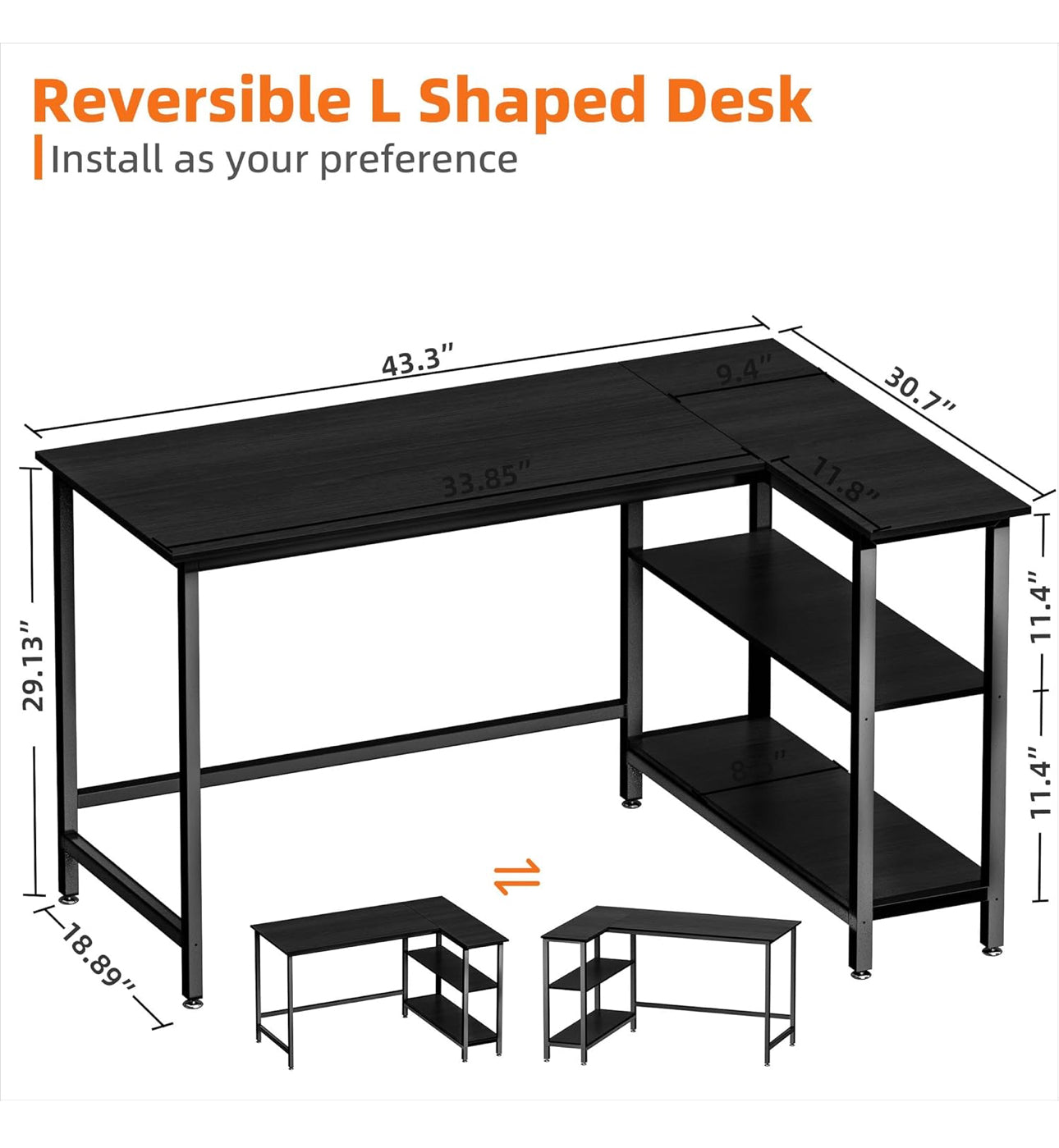 L Shaped Desk, 110x80cm Gaming Computer Desk
