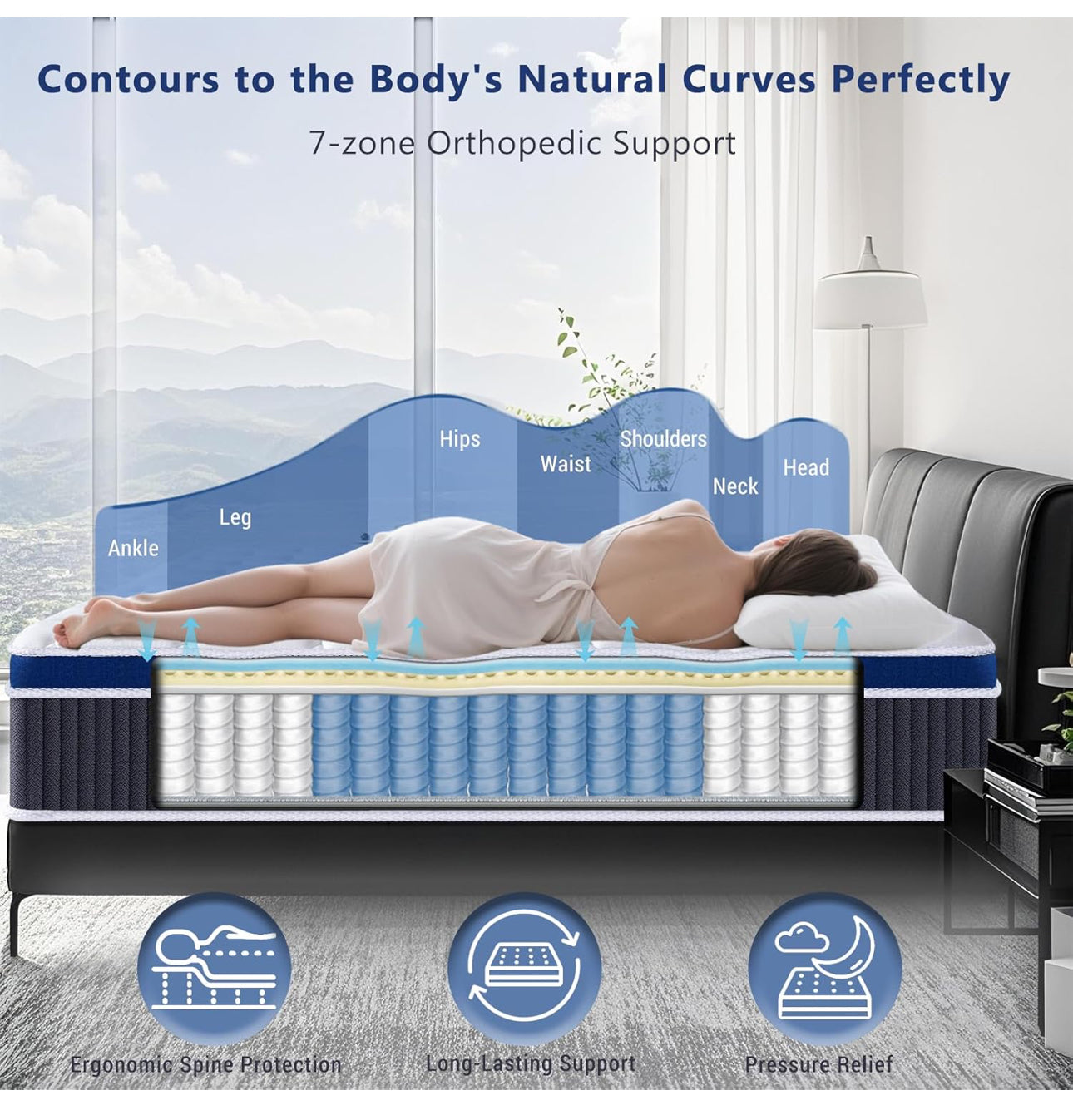 King Size Mattress 10.6 Inch, 5FT 7 Zone Orthopedic Mattress,Skin Friendly Cloth