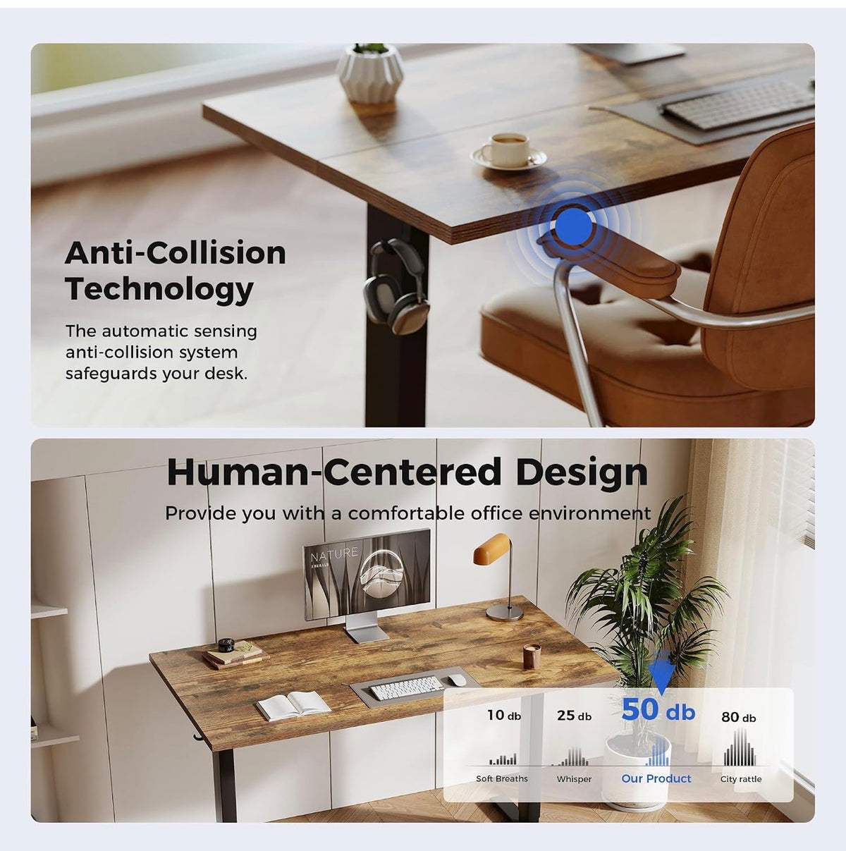 Electric Standing Desk, 2 Memory Buttons, 140x60cm
Height Adjustable Desk for smart Pannel, 72-116cm, Sit Stand Desk with 2 Hooks, Home Office Desk, 2 pcs Desktops, Brown
