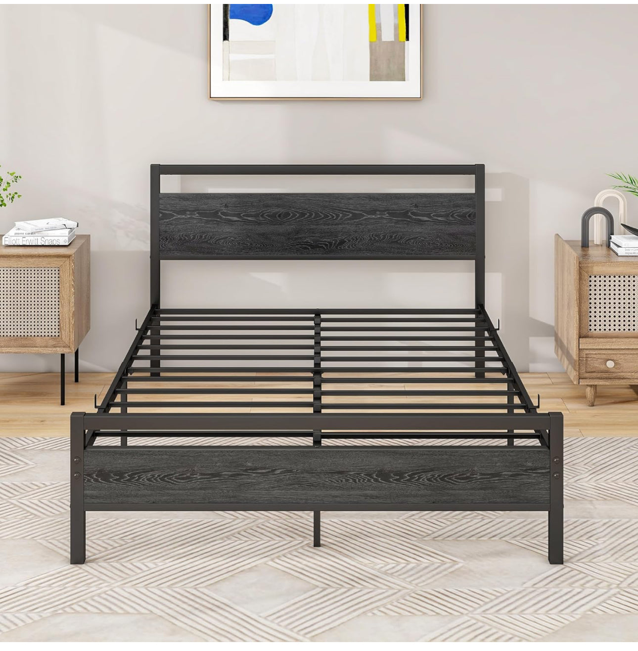 Double Bed Frames with Wooden Headboard