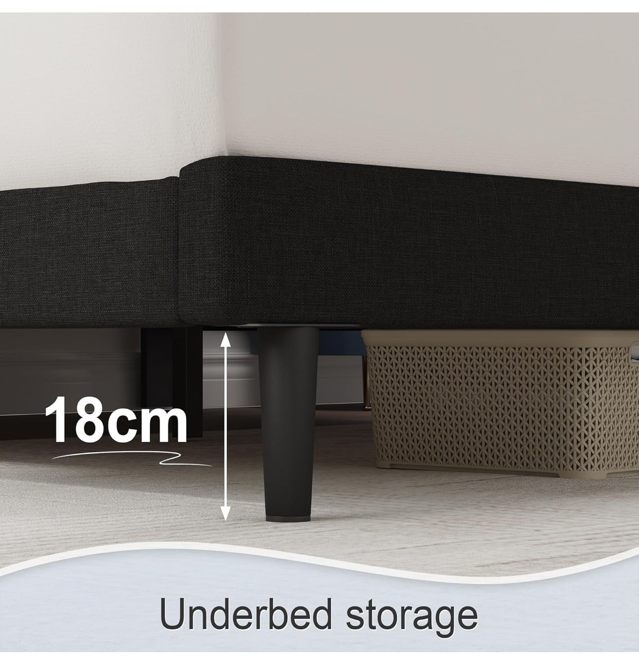 King Bed Frame, Dark Grey, Upholstered Wooden Slat