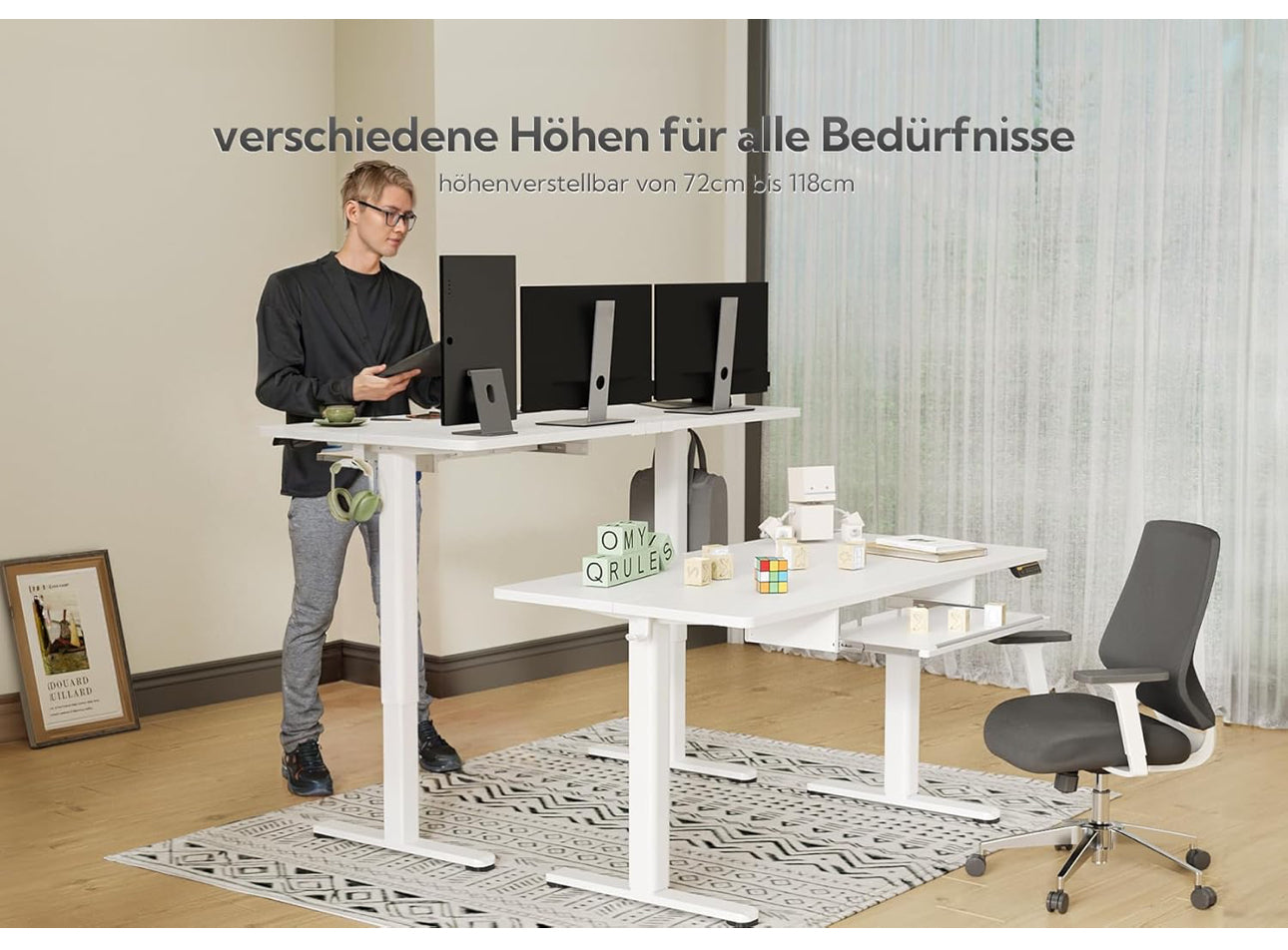Electric Standing Desk with Keyboard Tray, 140x60