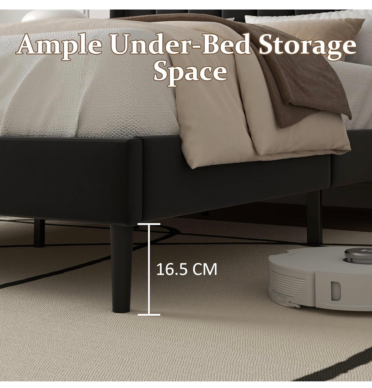 Double Bed Frame with Headboard, Vertical Channel Tufted