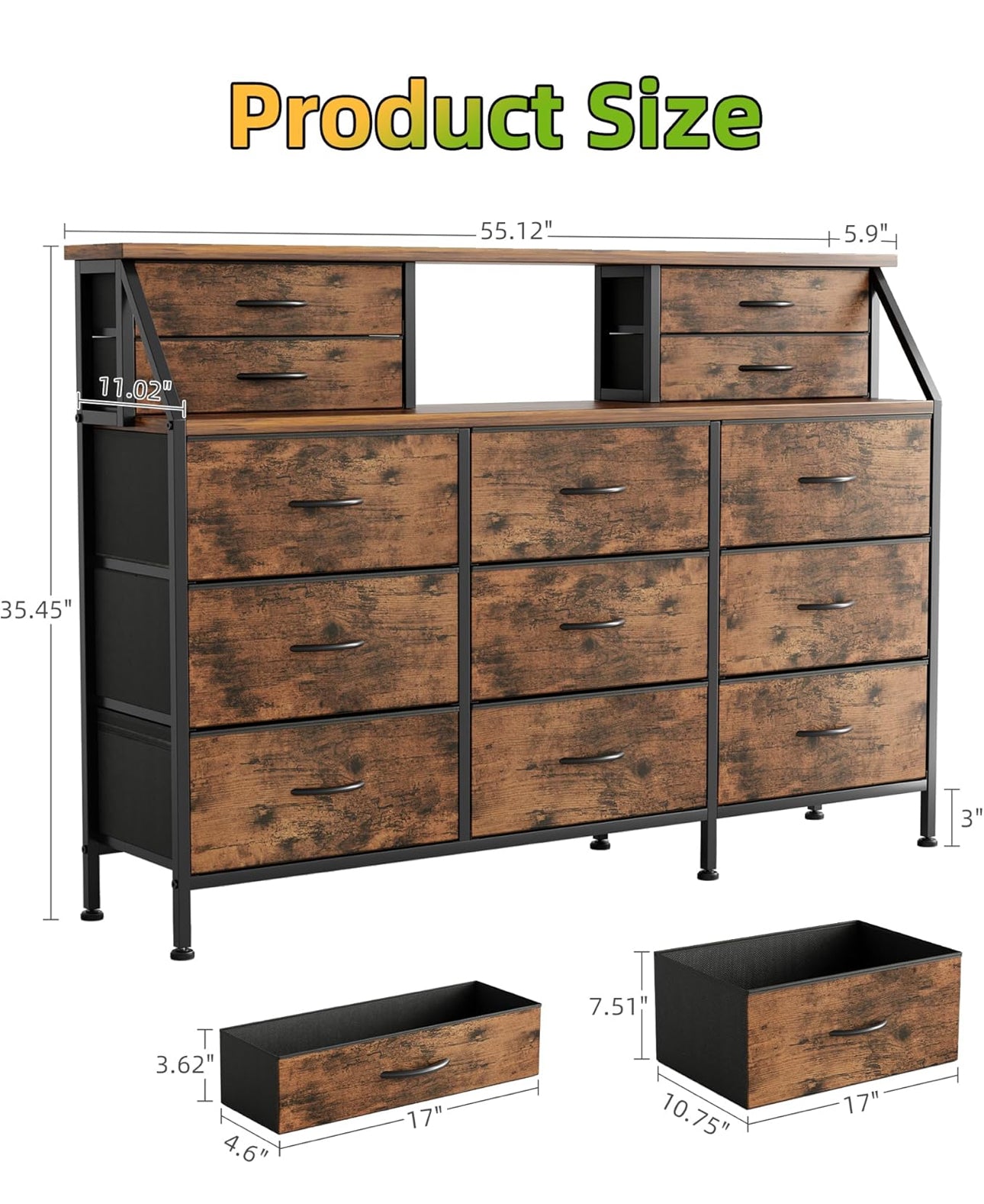 Dresser for Bedroom with 13 Drawers, 55” Wide Chest of Drawers
