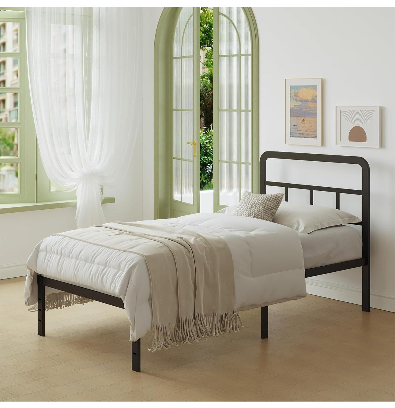 Black Single Bed Frame with Curved Headboard