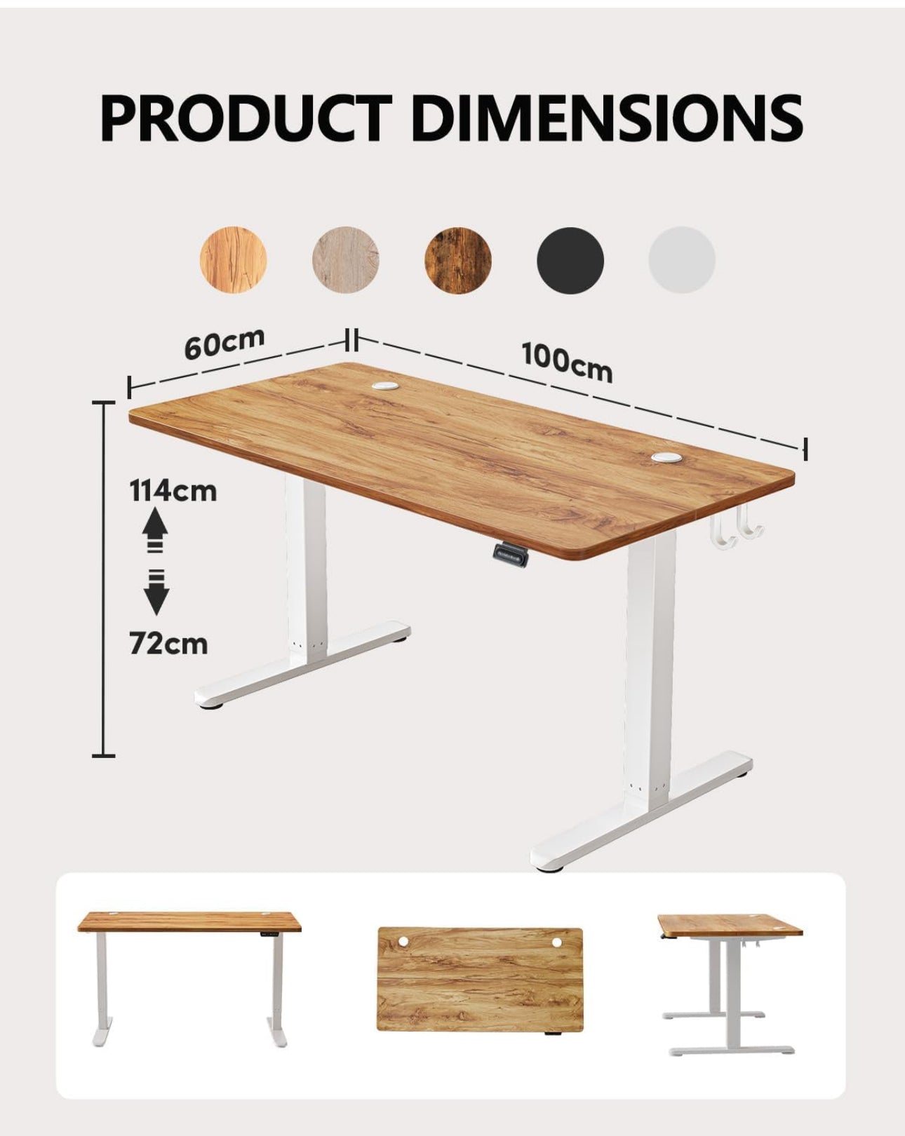 100 x 60cm Electric Height Adjustable Standing Desk