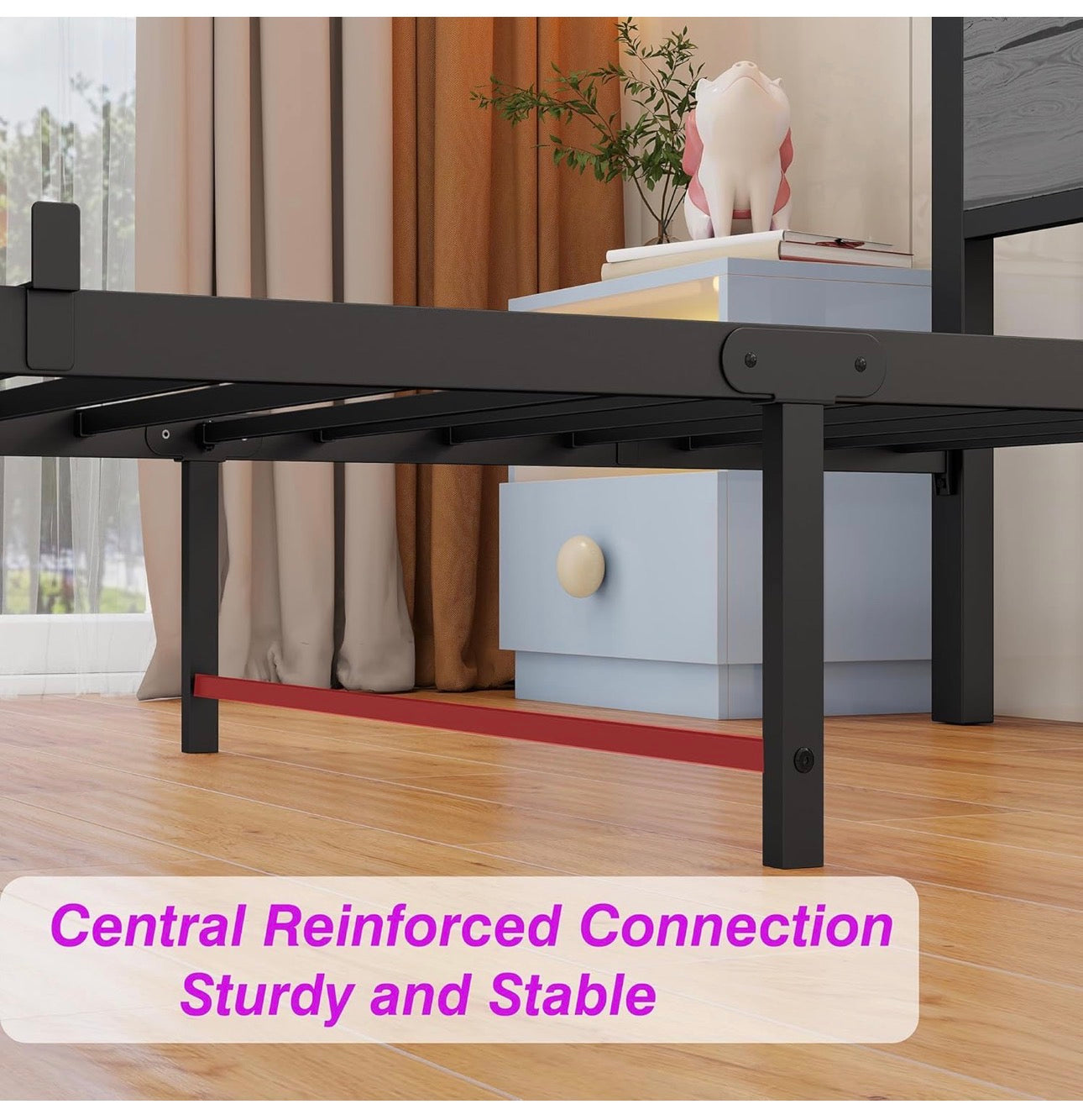 Wooden Single Bed Frame with Storage Headboard Shelf, 3FT Metal Bed Frame Single Bed Base