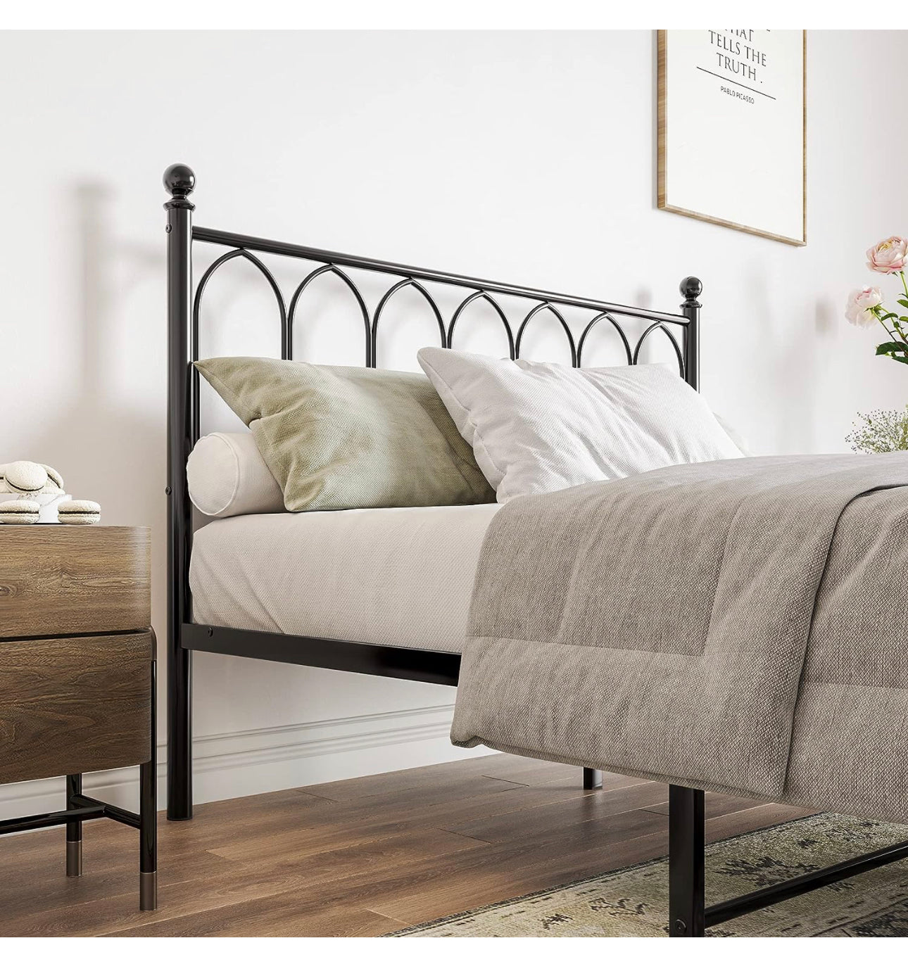 Double Metal Bed Frame Modern Style with Headboard