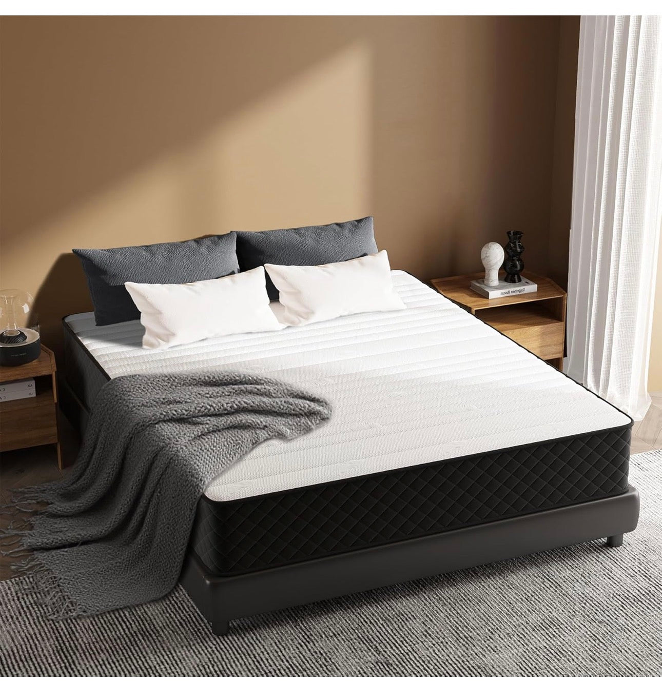 Extra Firm Double Mattresses, 25cm Thick Double Hybrid Mattress with Memory Foam and Individual Pocket Springs